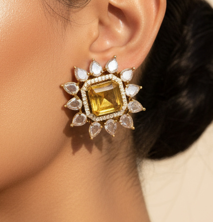 Crystal Stud Flower Earrings