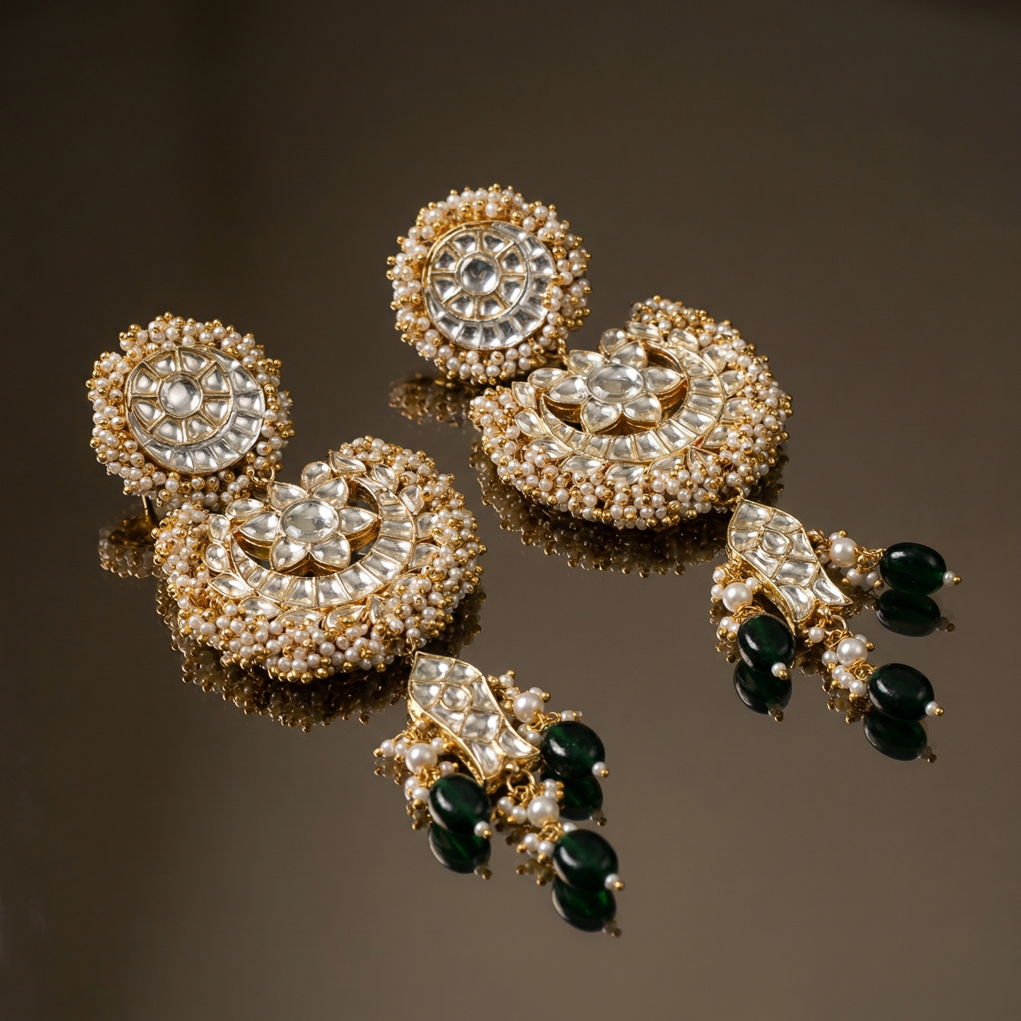 Noorika Pearl Polki Chandbali Drops