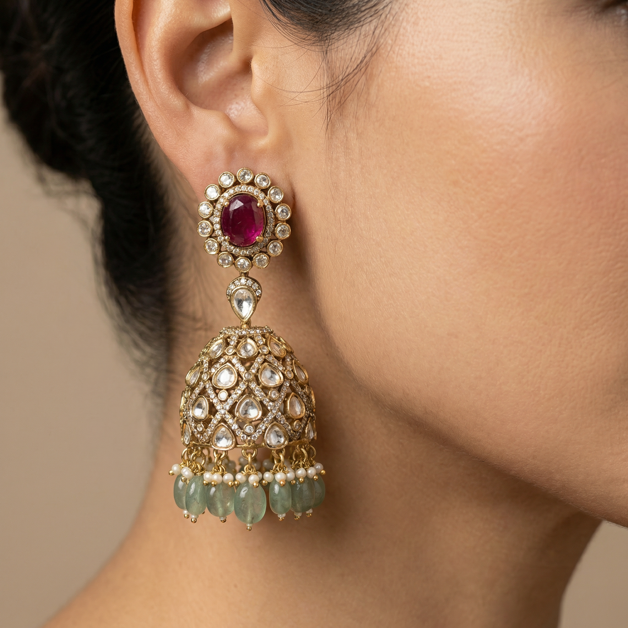 Zarina Emerald Ruby Jhumkas
