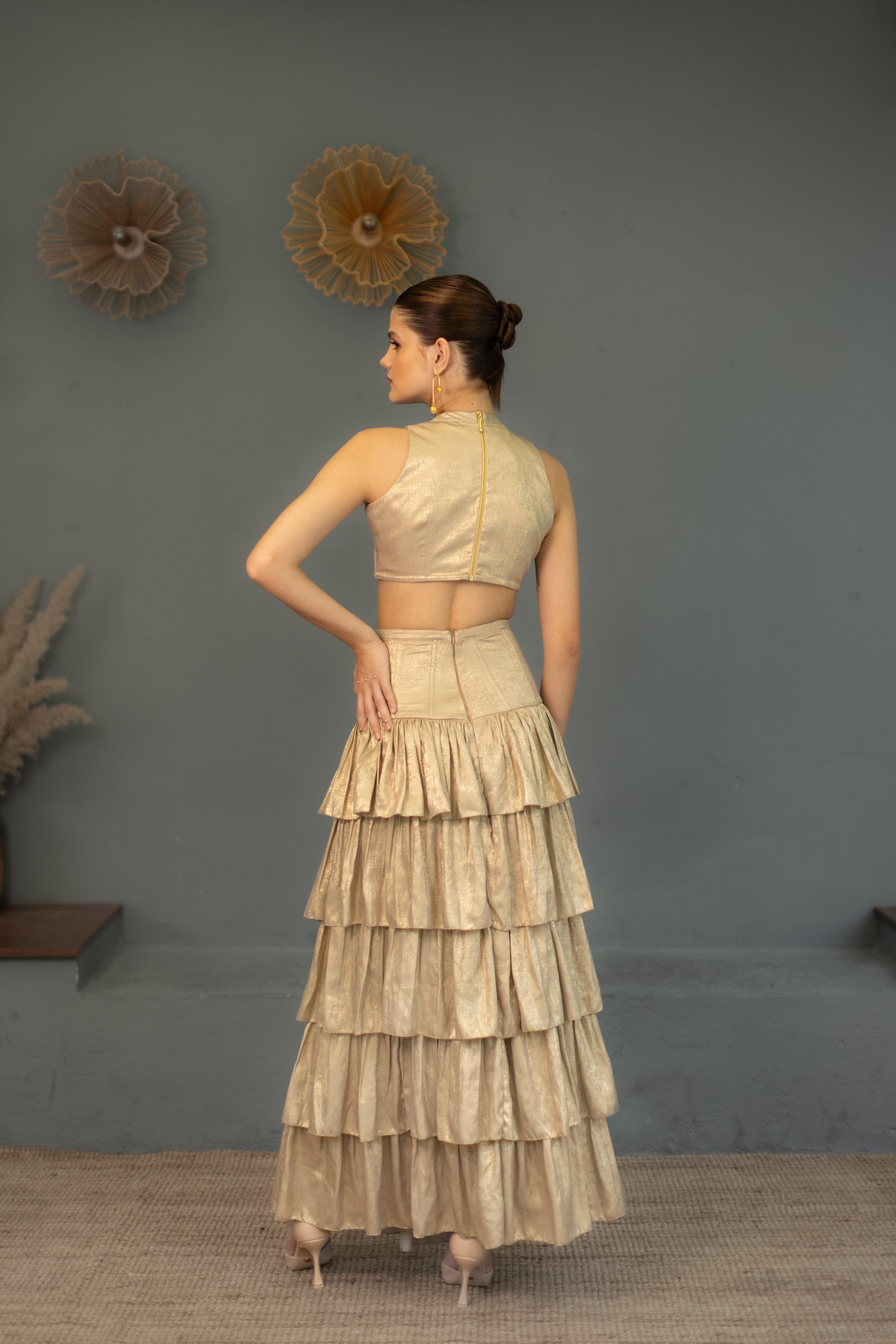 Leia Corset Skirt and Top set - Gold - Ozel