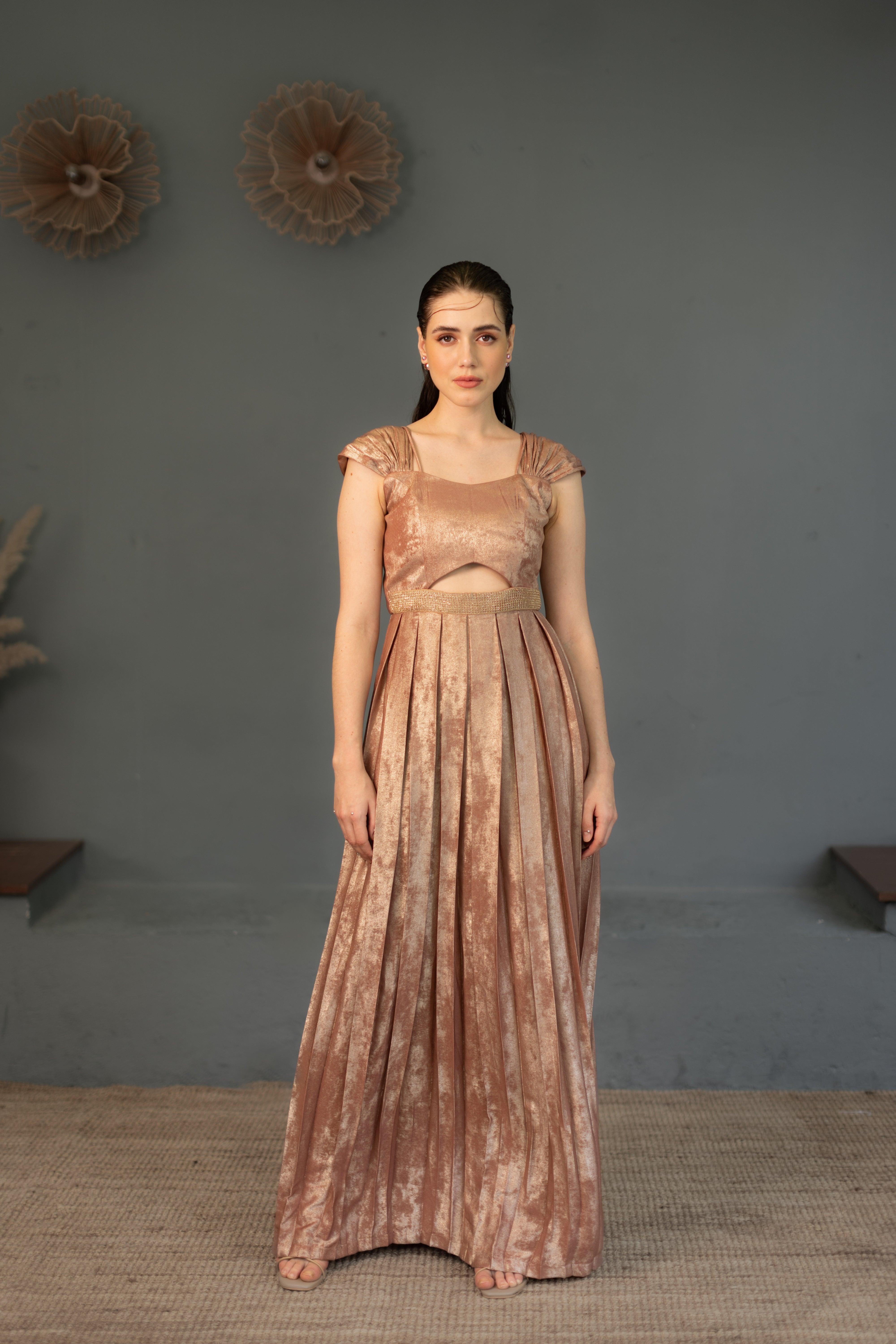 Anya Rose Gold Cut Out Gown - Ozel