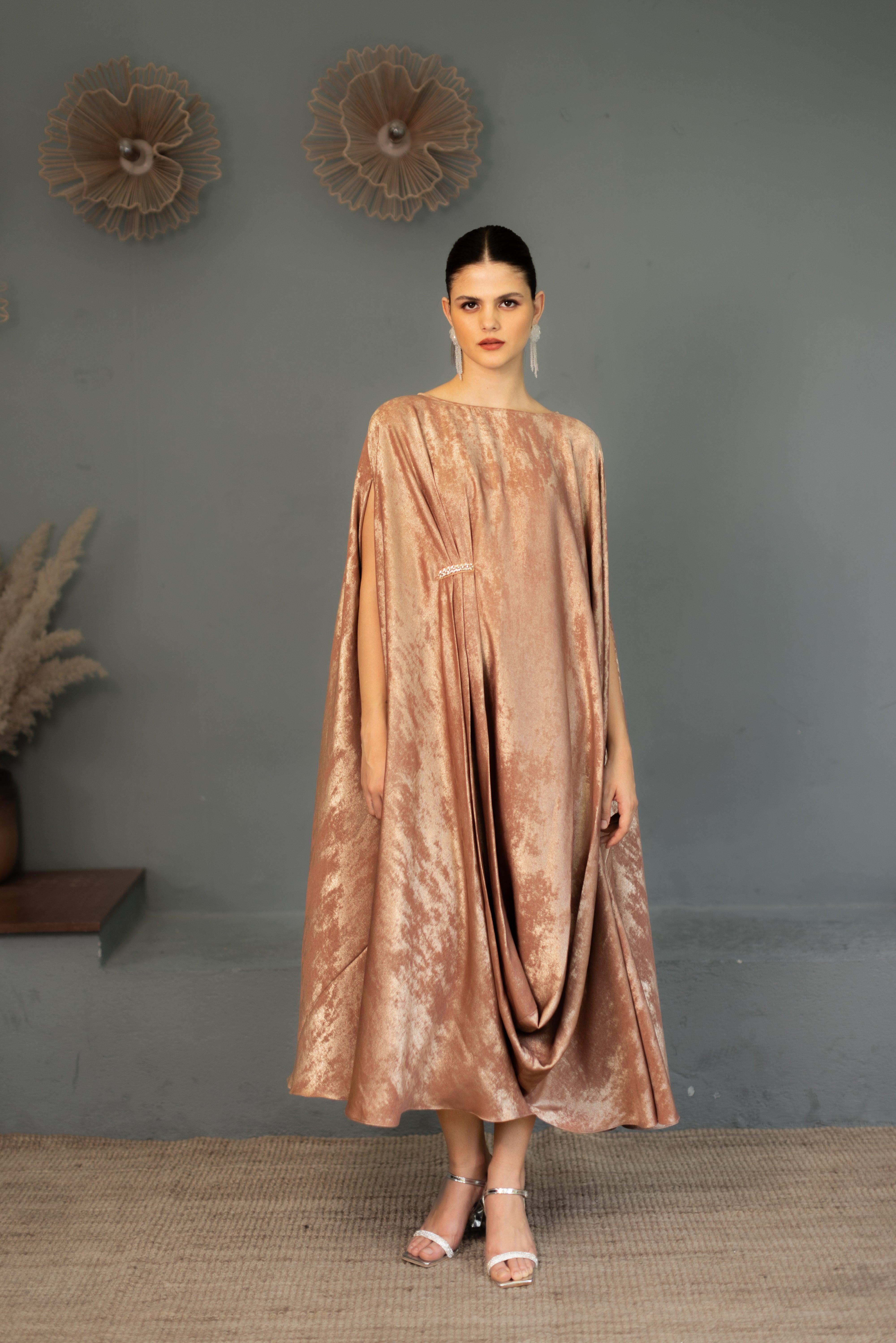 Alia Rose Gold Kaftan Dress - Ozel