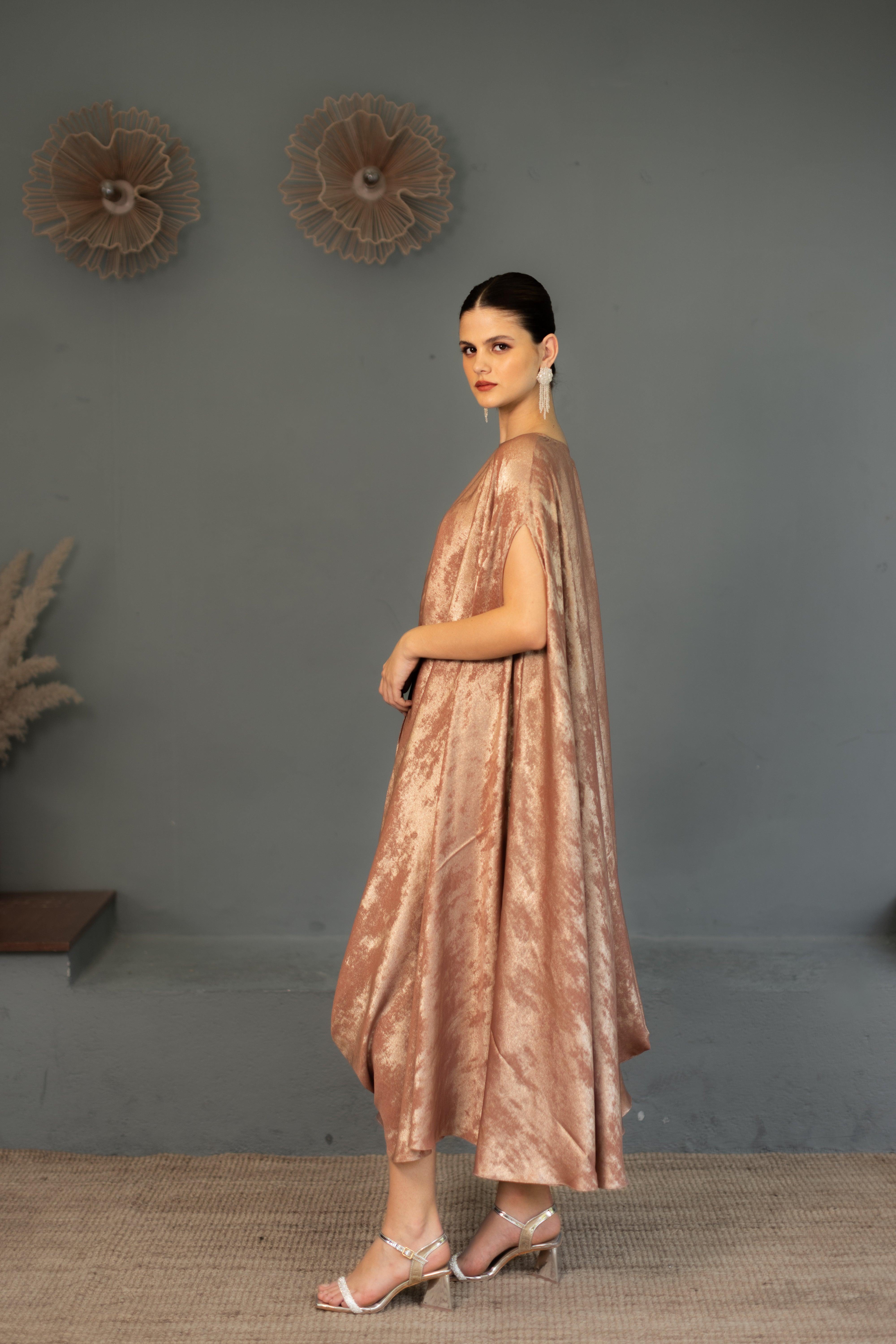 Alia Rose Gold Kaftan Dress - Ozel