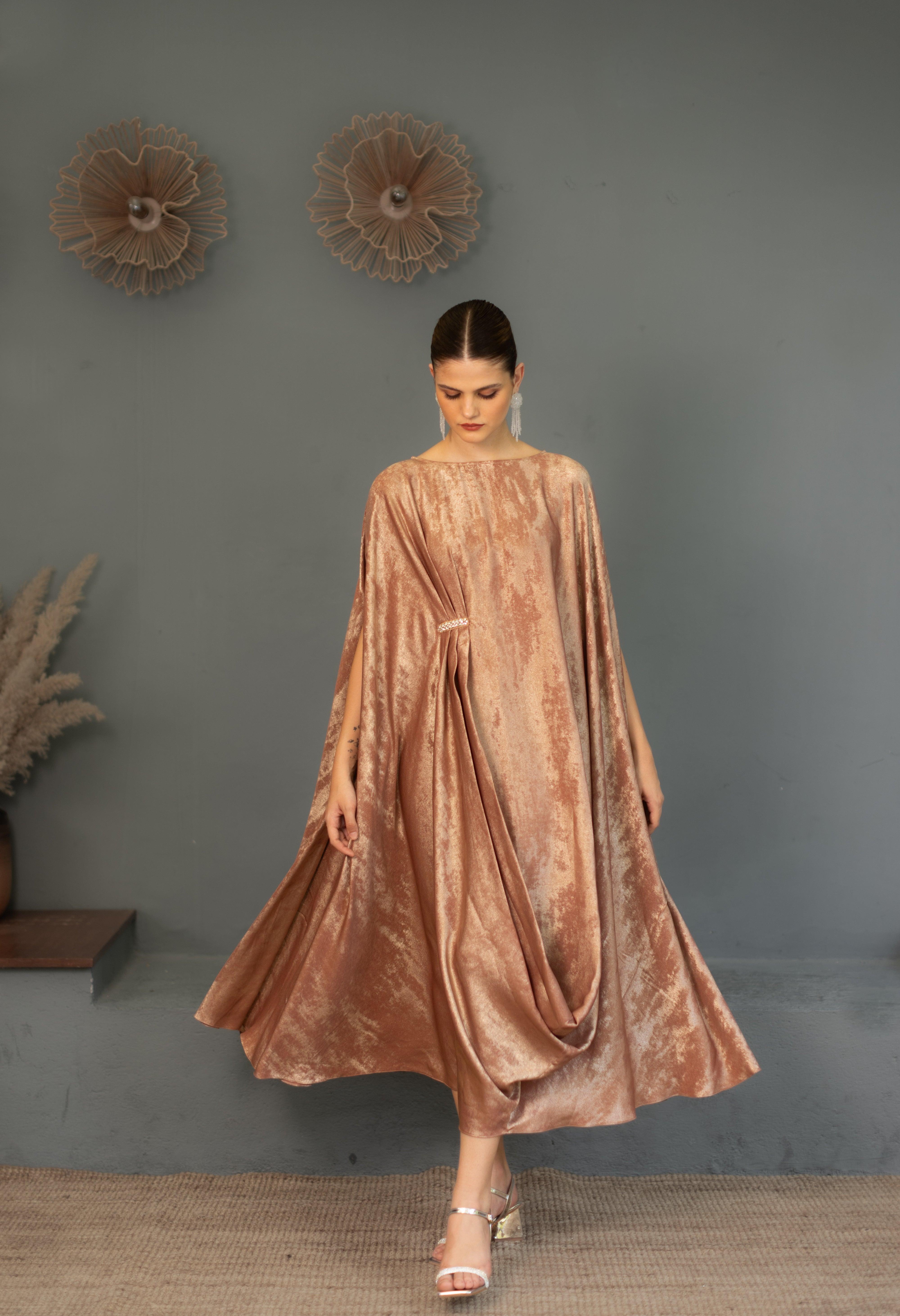 Alia Rose Gold Kaftan Dress - Ozel