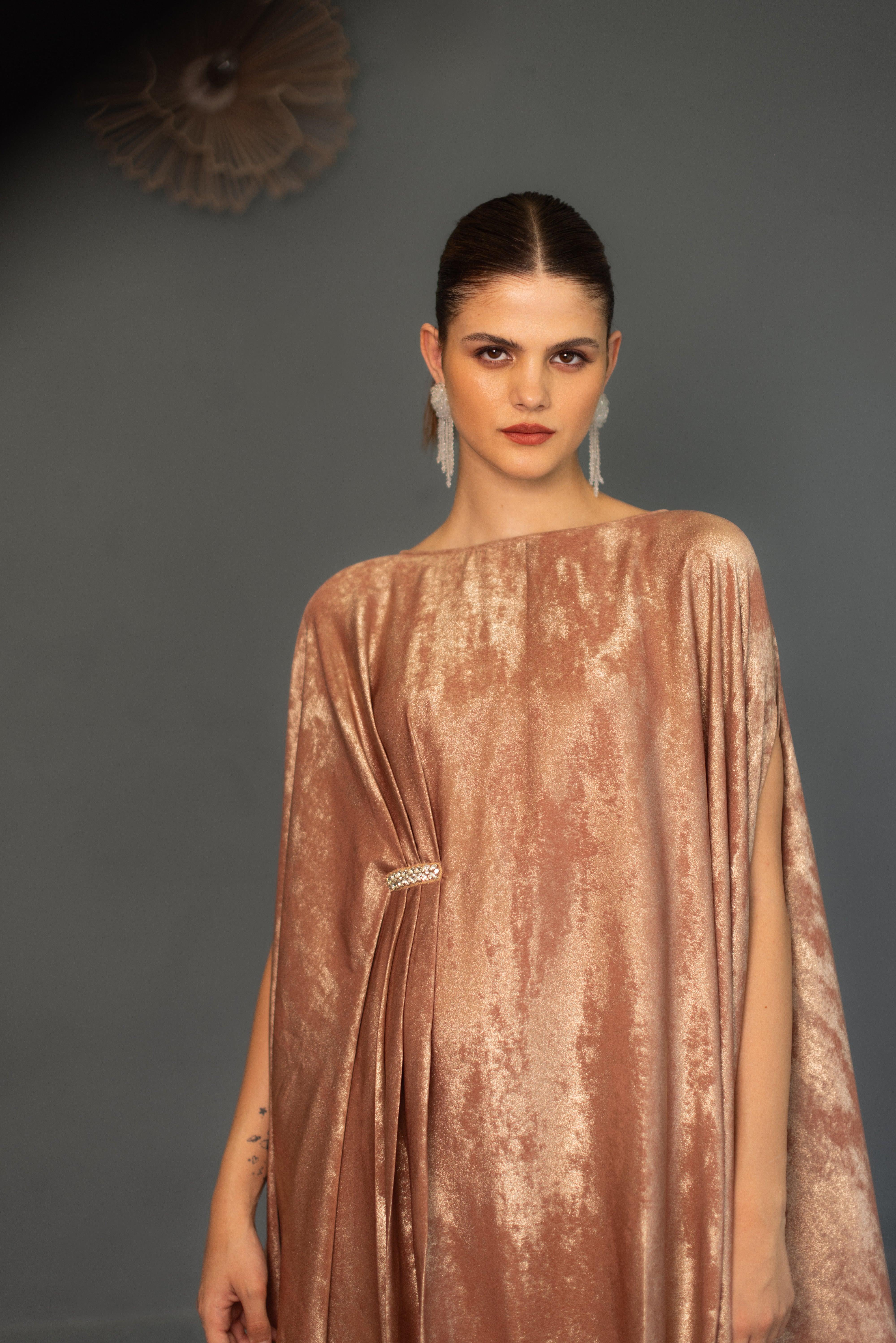 Alia Rose Gold Kaftan Dress - Ozel