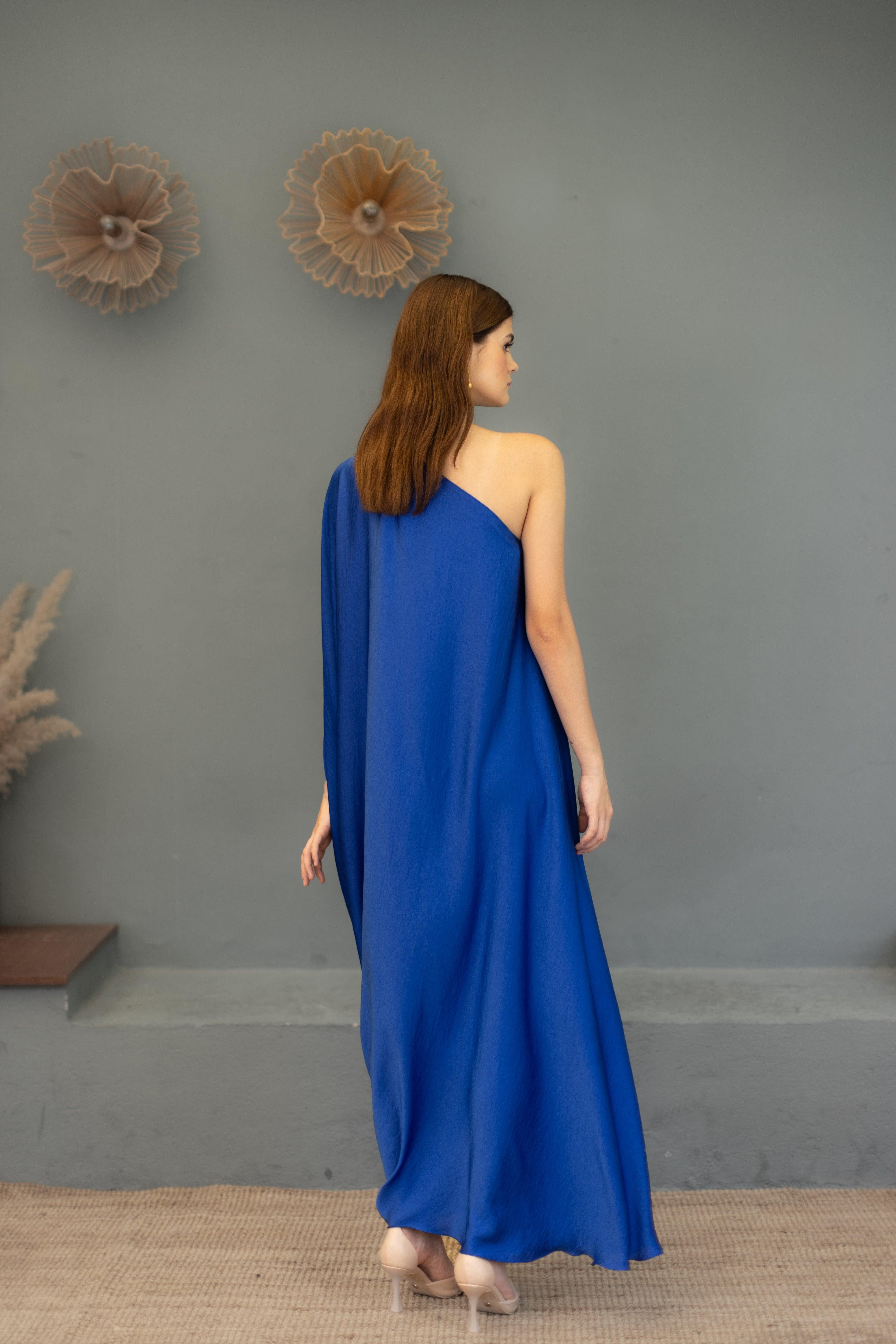 Olivia Electric Blue One Shoulder Gown - Ozel