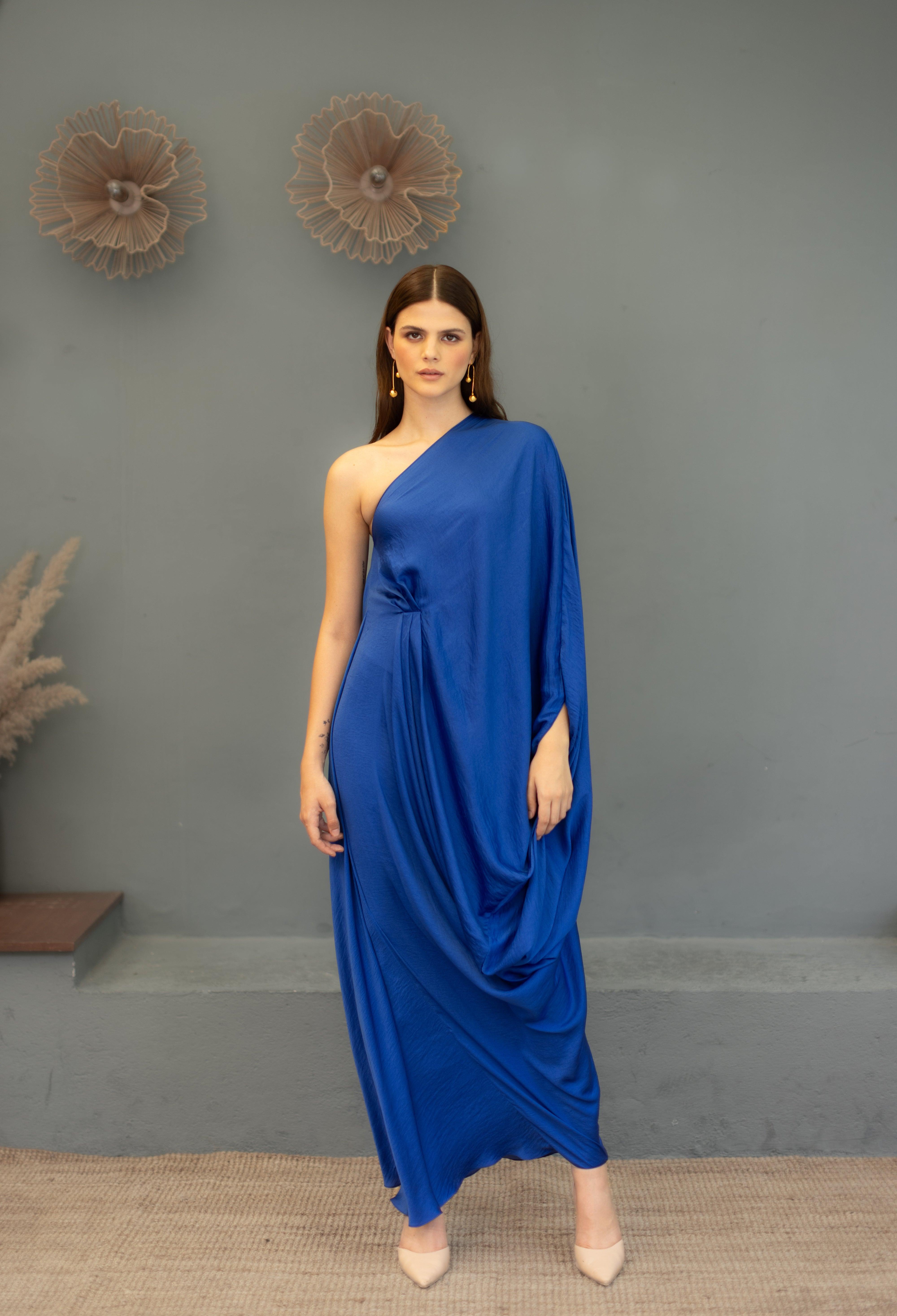 Olivia Electric Blue One Shoulder Gown - Ozel