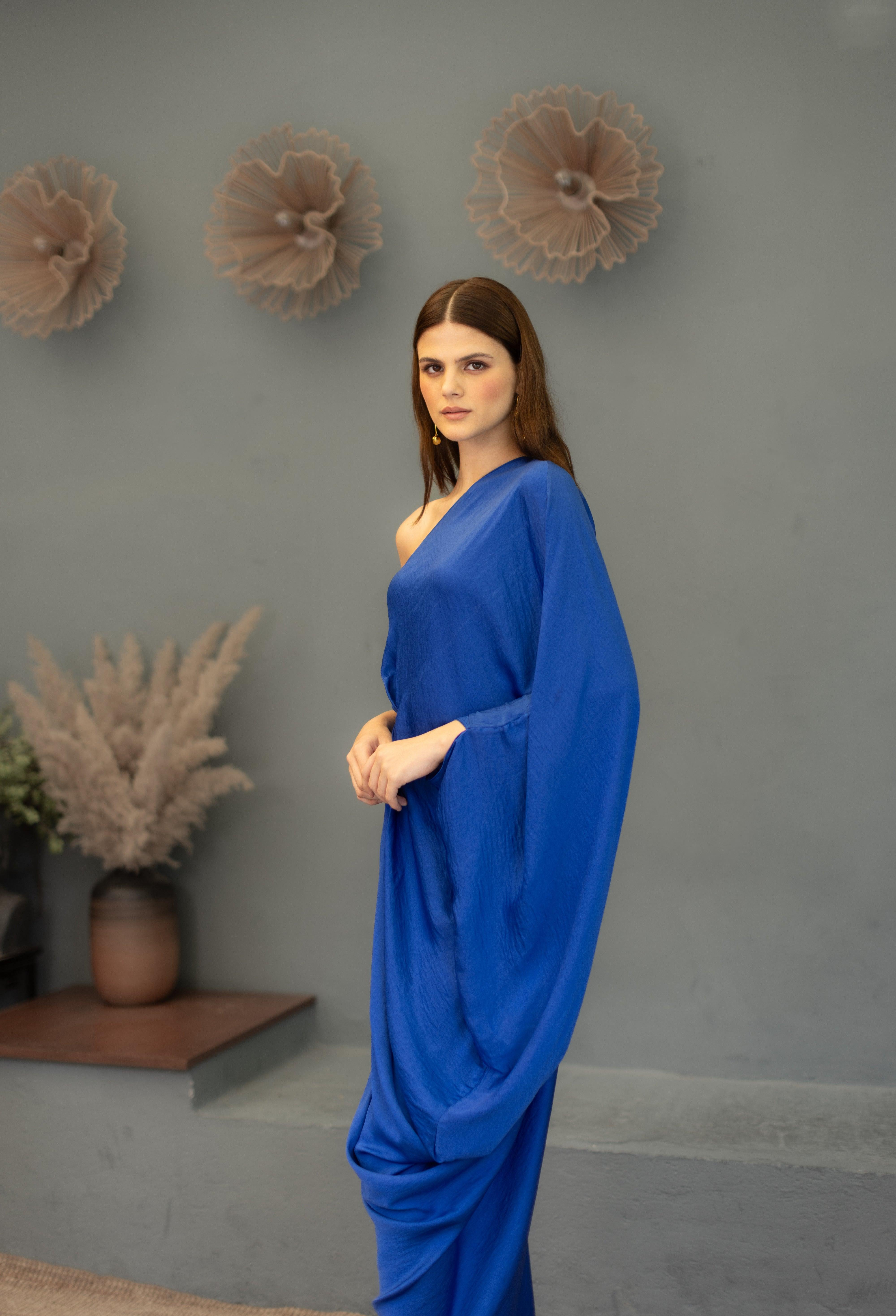 Olivia Electric Blue One Shoulder Gown - Ozel