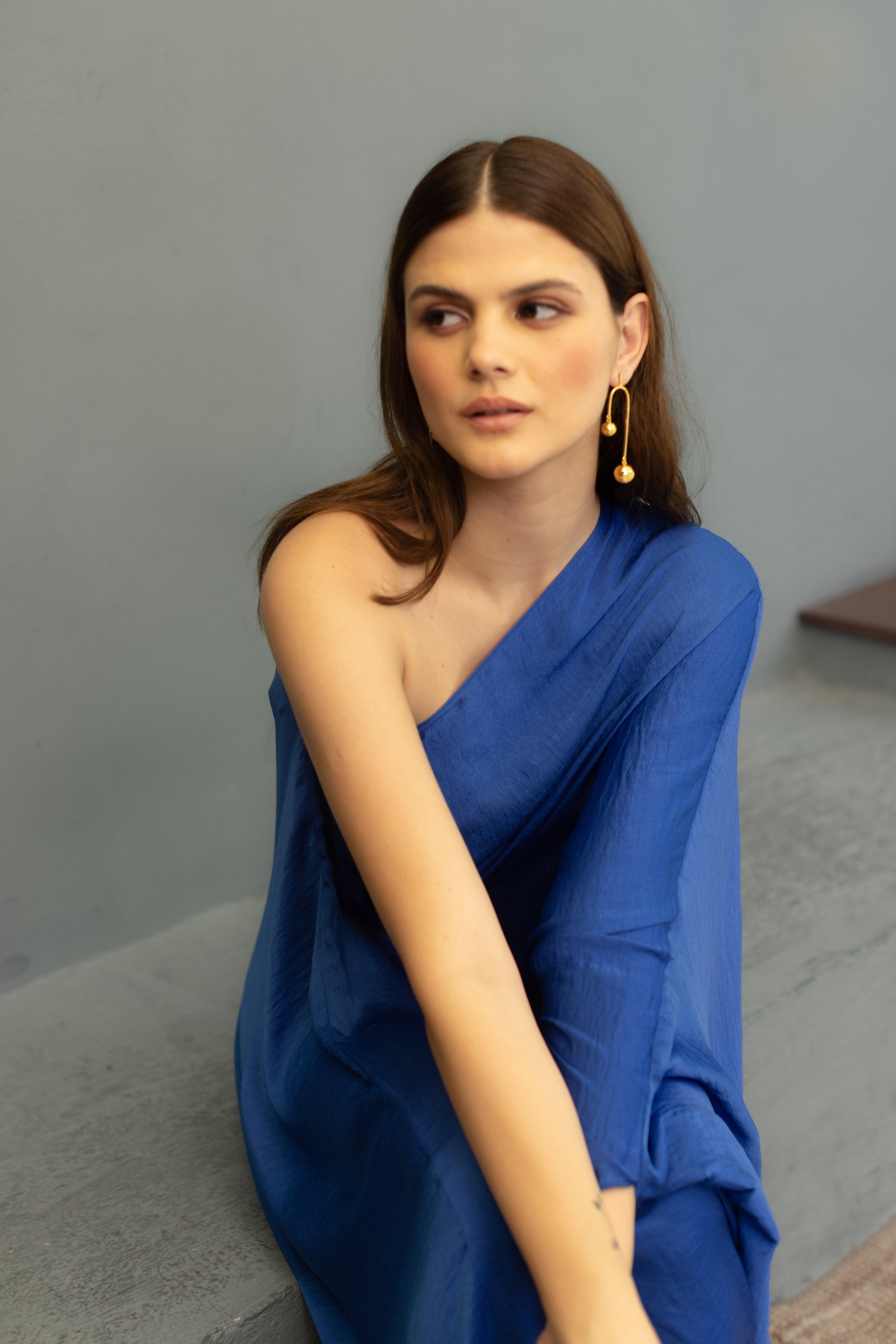 Olivia Electric Blue One Shoulder Gown - Ozel