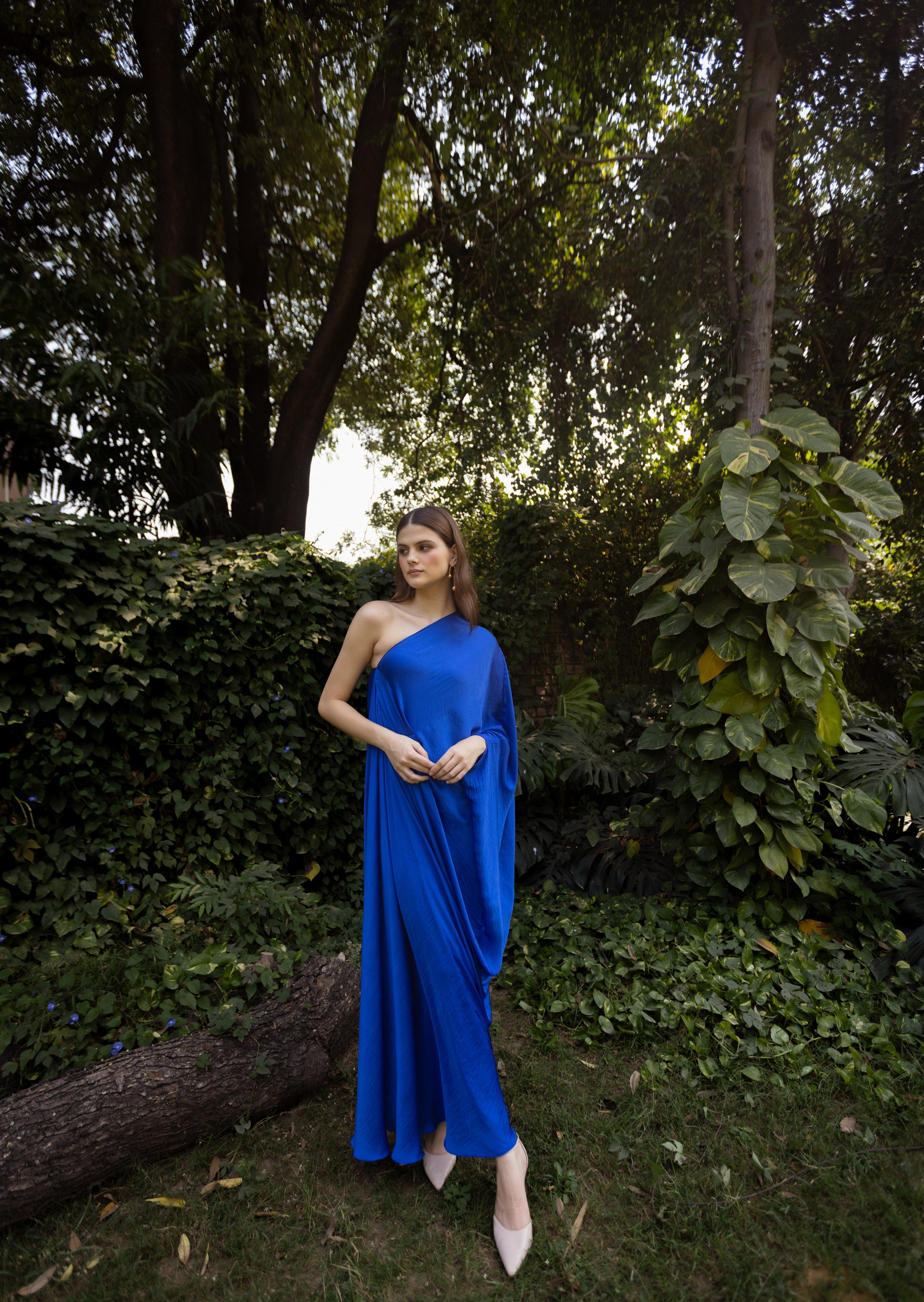 Olivia Electric Blue One Shoulder Gown - Ozel