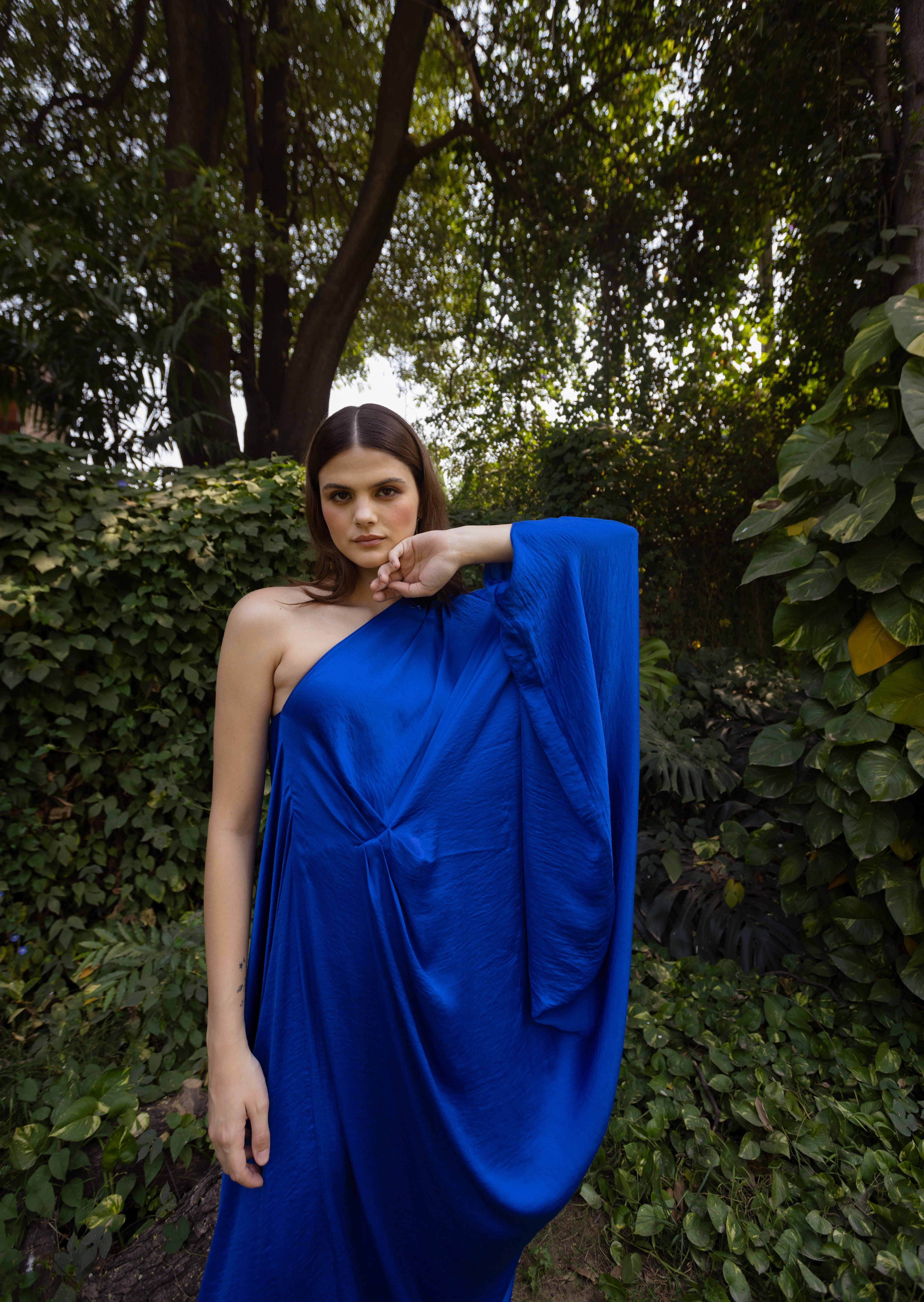 Olivia Electric Blue One Shoulder Gown - Ozel