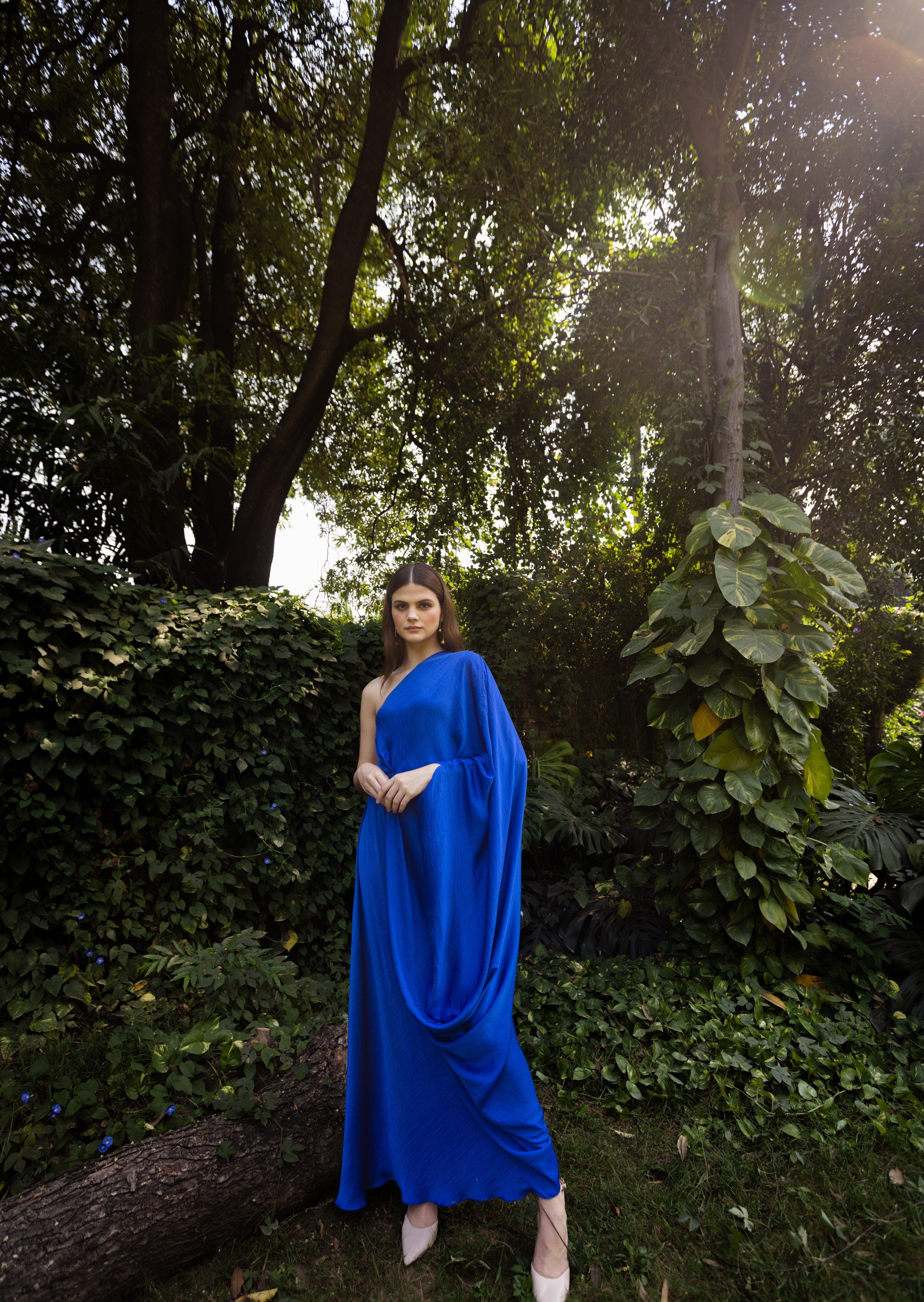 Olivia Electric Blue One Shoulder Gown - Ozel