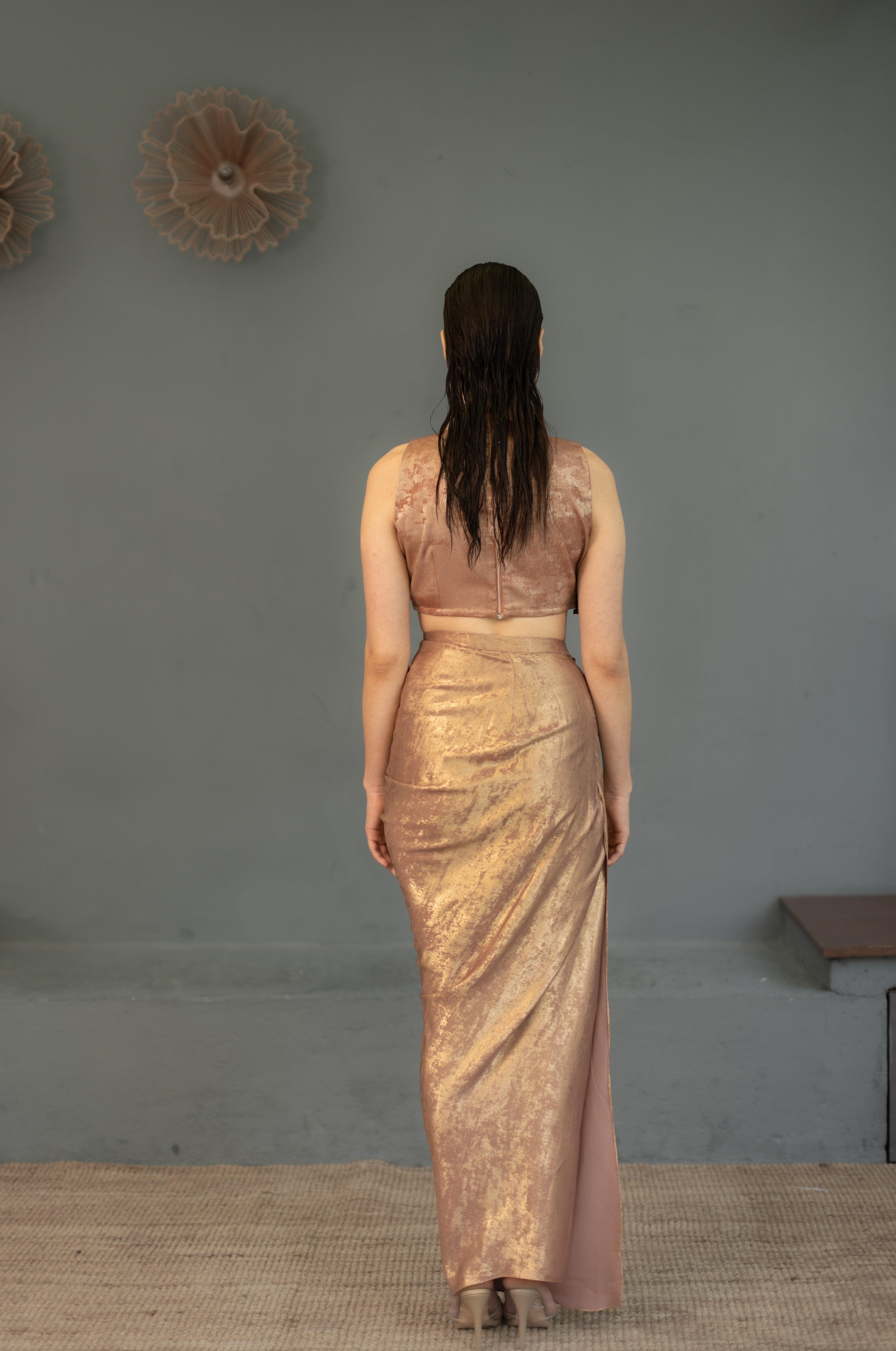 Nina Draped Skirt and Top set - Rose Gold - Ozel