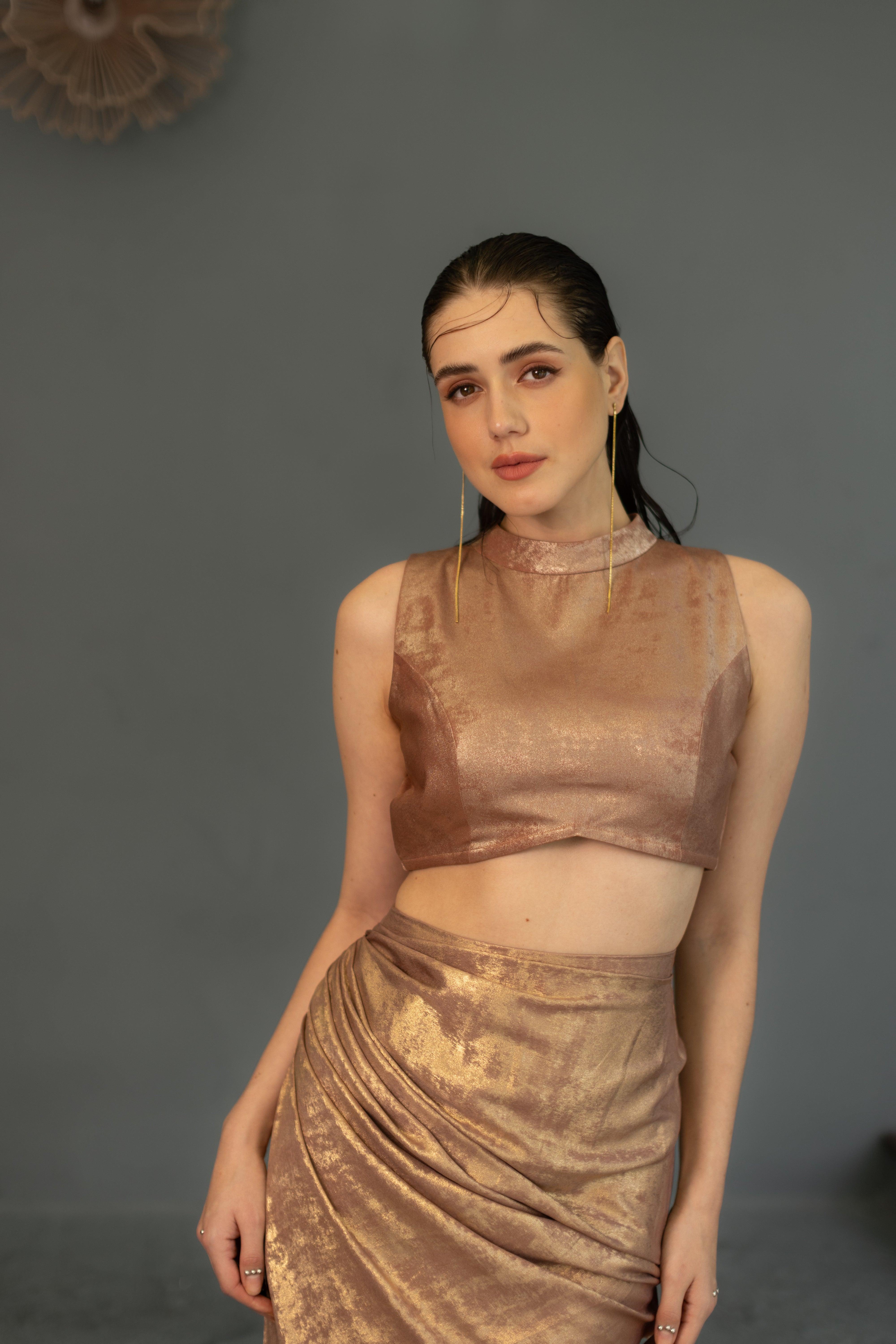Nina Draped Skirt and Top set - Rose Gold - Ozel