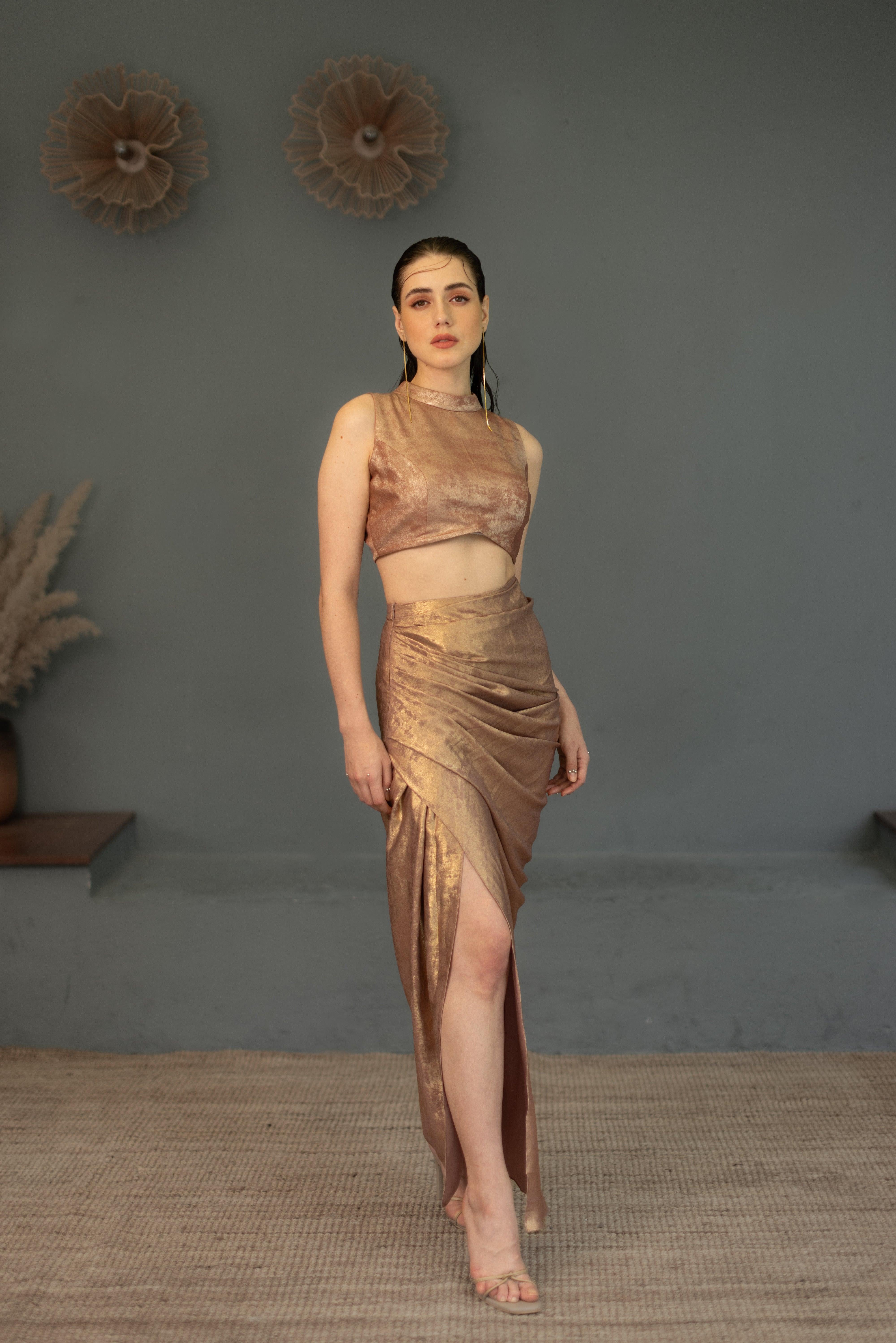 Nina Draped Skirt and Top set - Rose Gold - Ozel