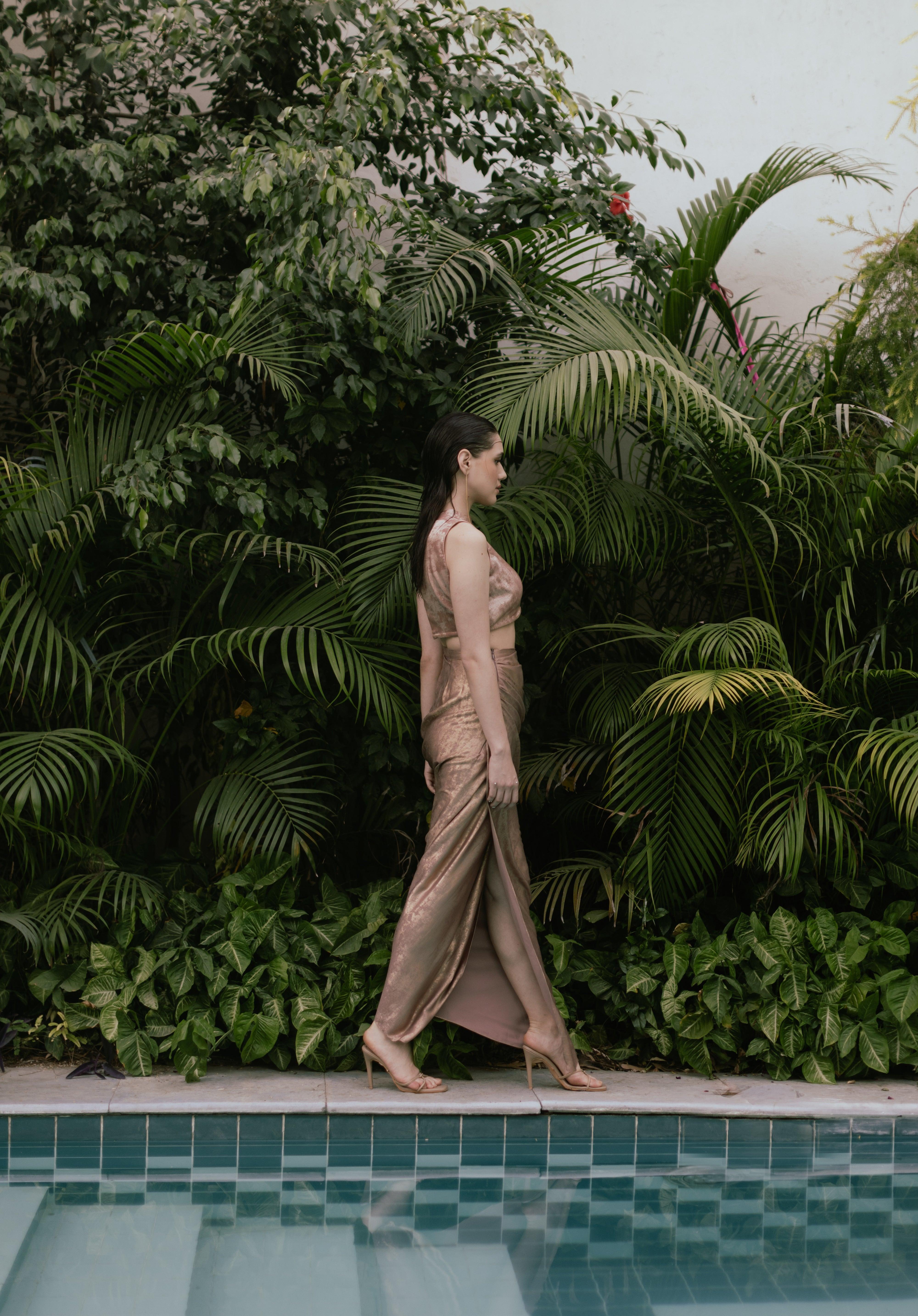 Nina Draped Skirt and Top set - Rose Gold - Ozel