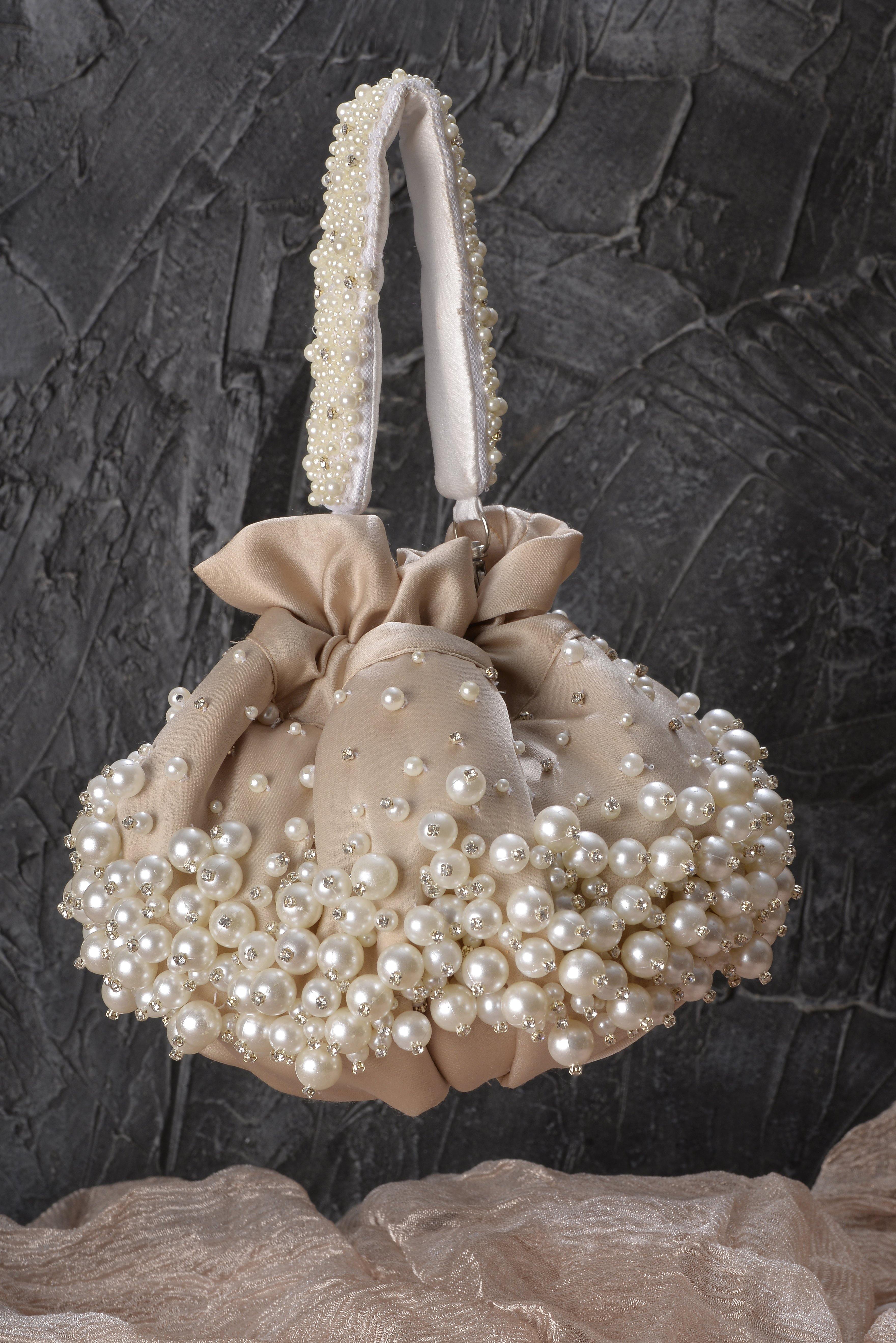 Beige Bijoux Potli Bag with Handle - Ozel Bir Sey