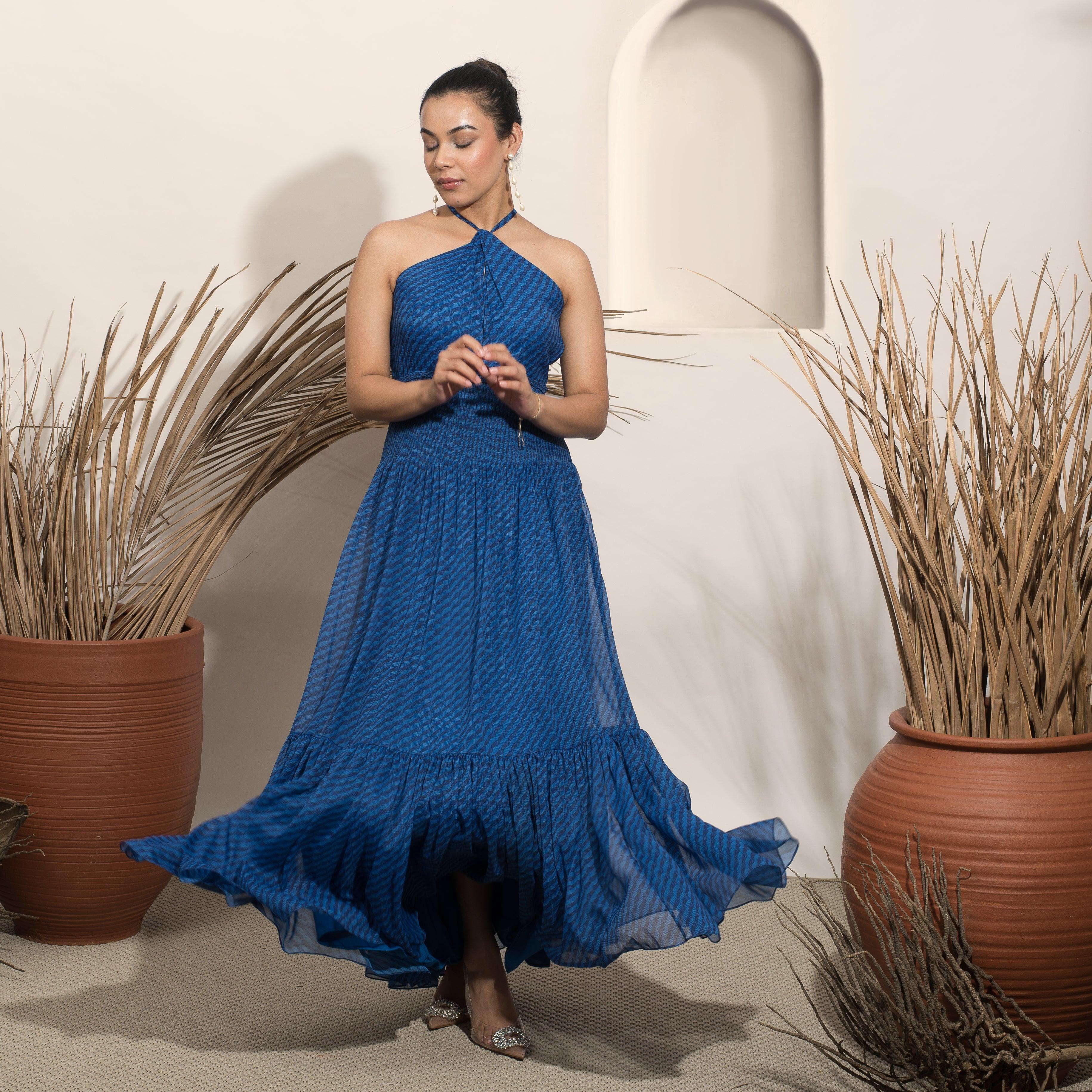 Noir Blue Halter Gown - Ozel