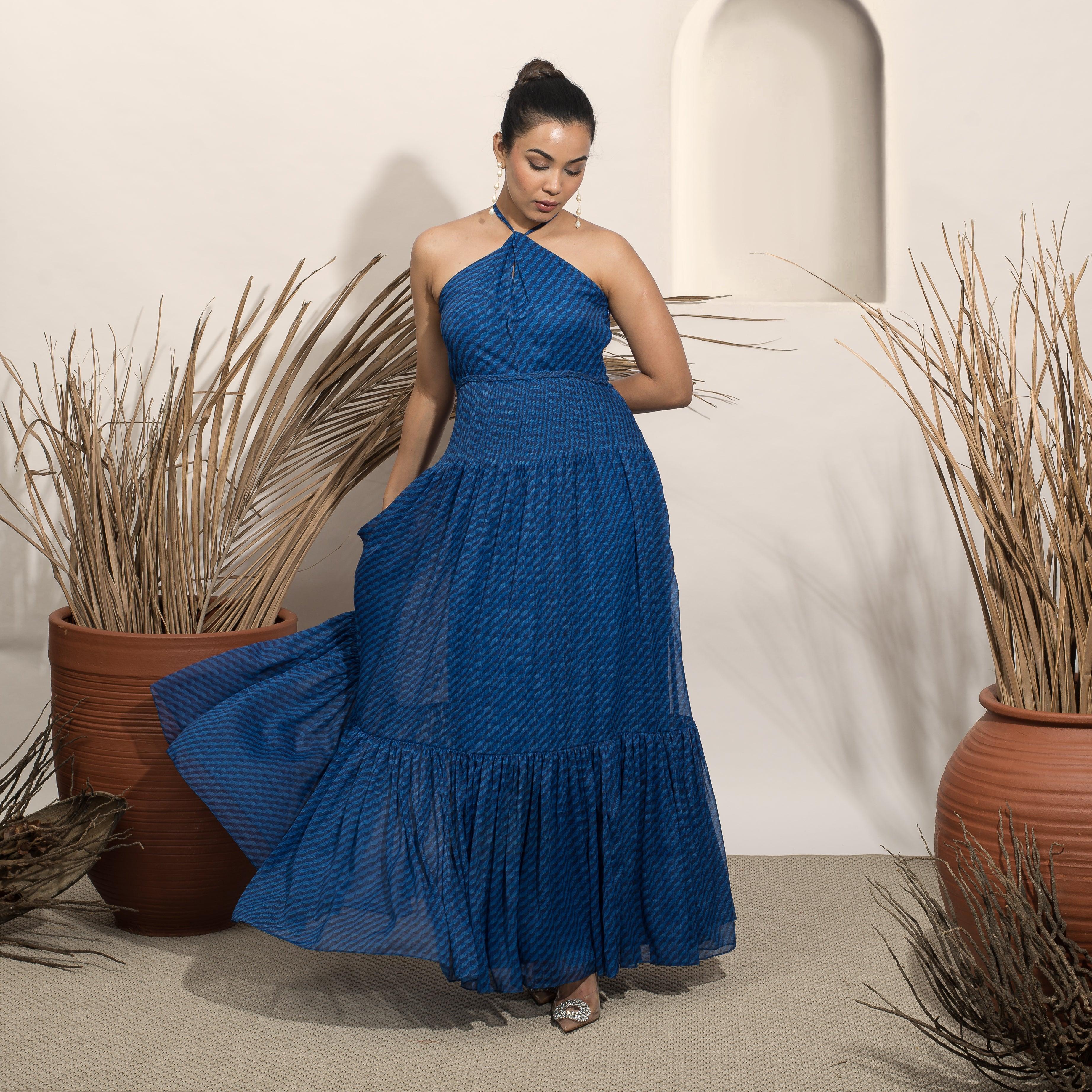 Noir Blue Halter Gown - Ozel