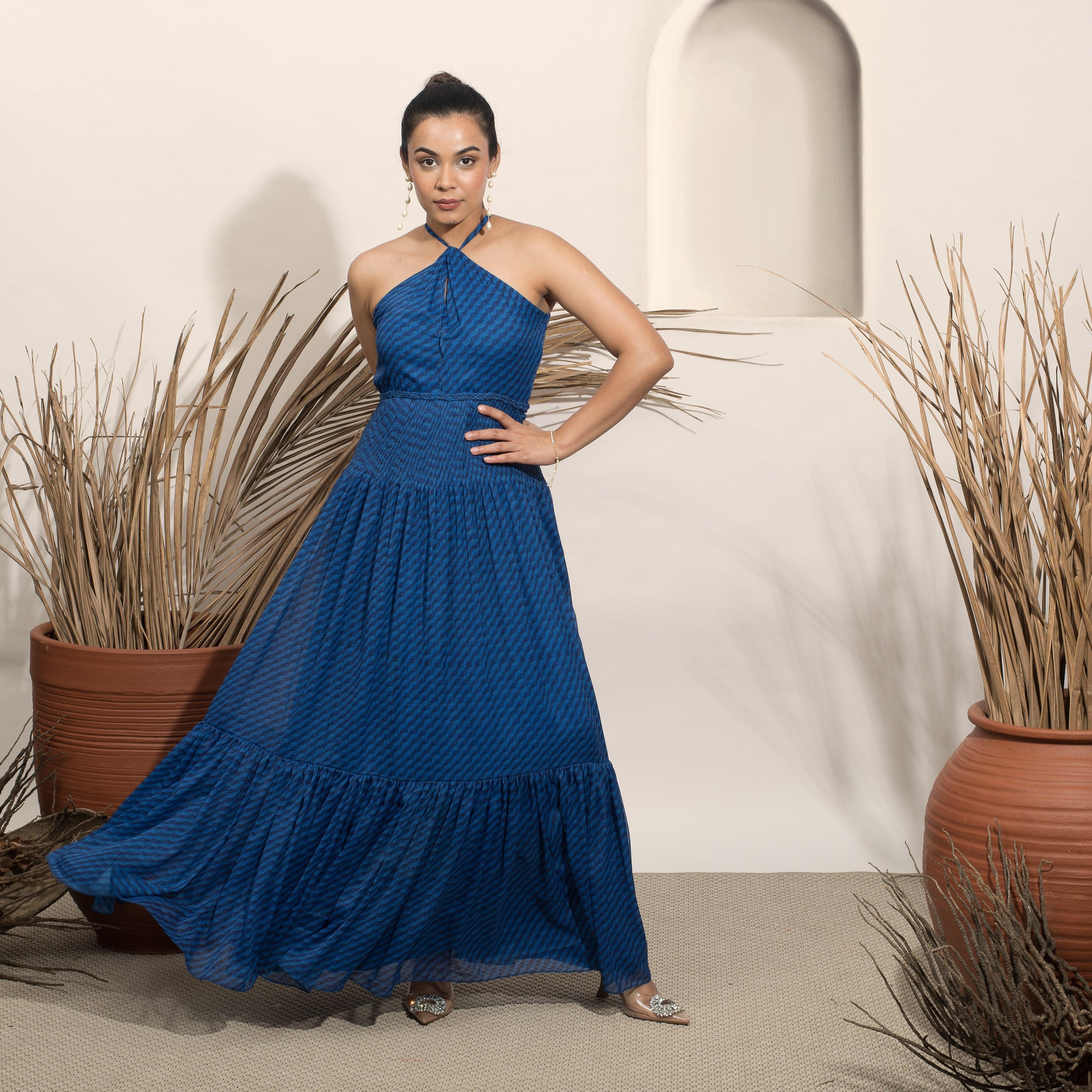 Noir Blue Halter Gown - Ozel