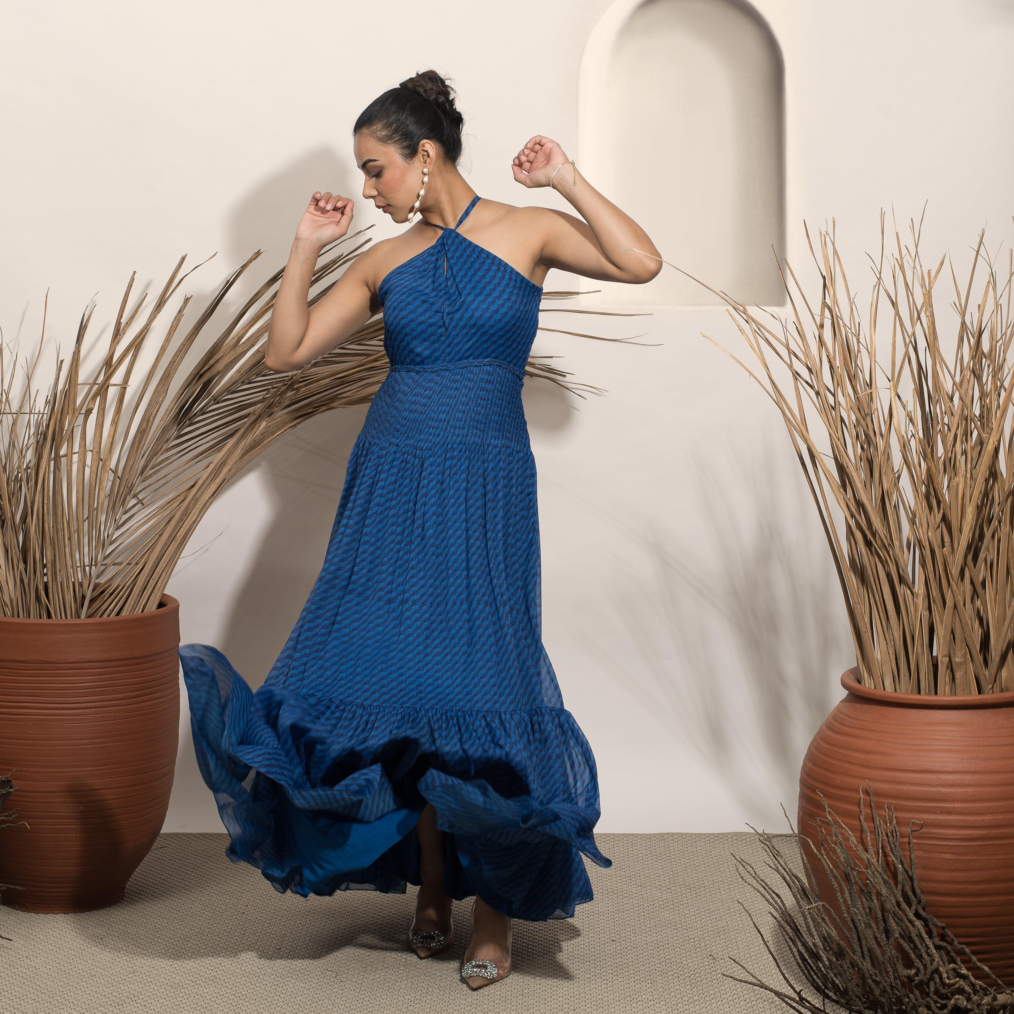 Noir Blue Halter Gown - Ozel