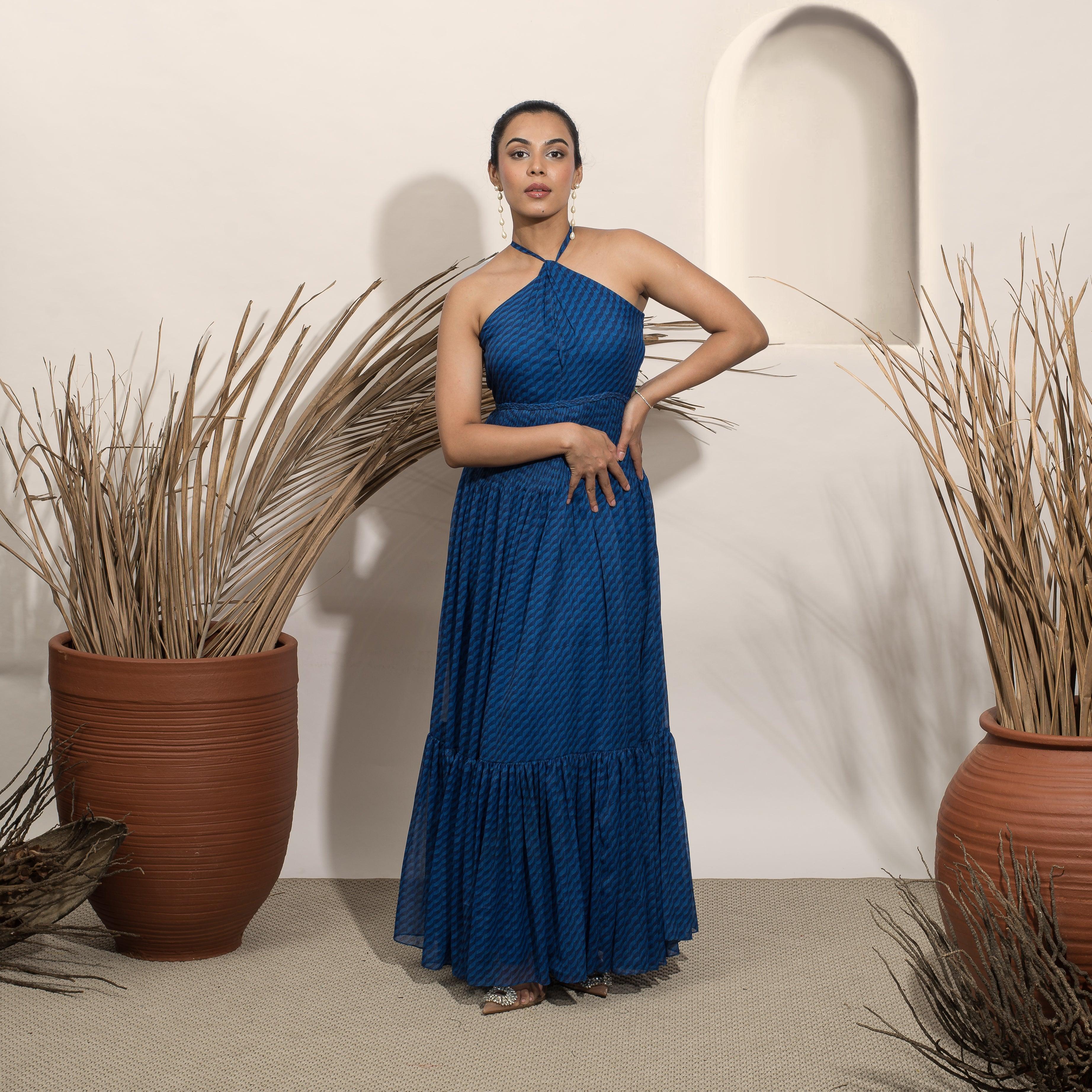 Noir Blue Halter Gown - Ozel