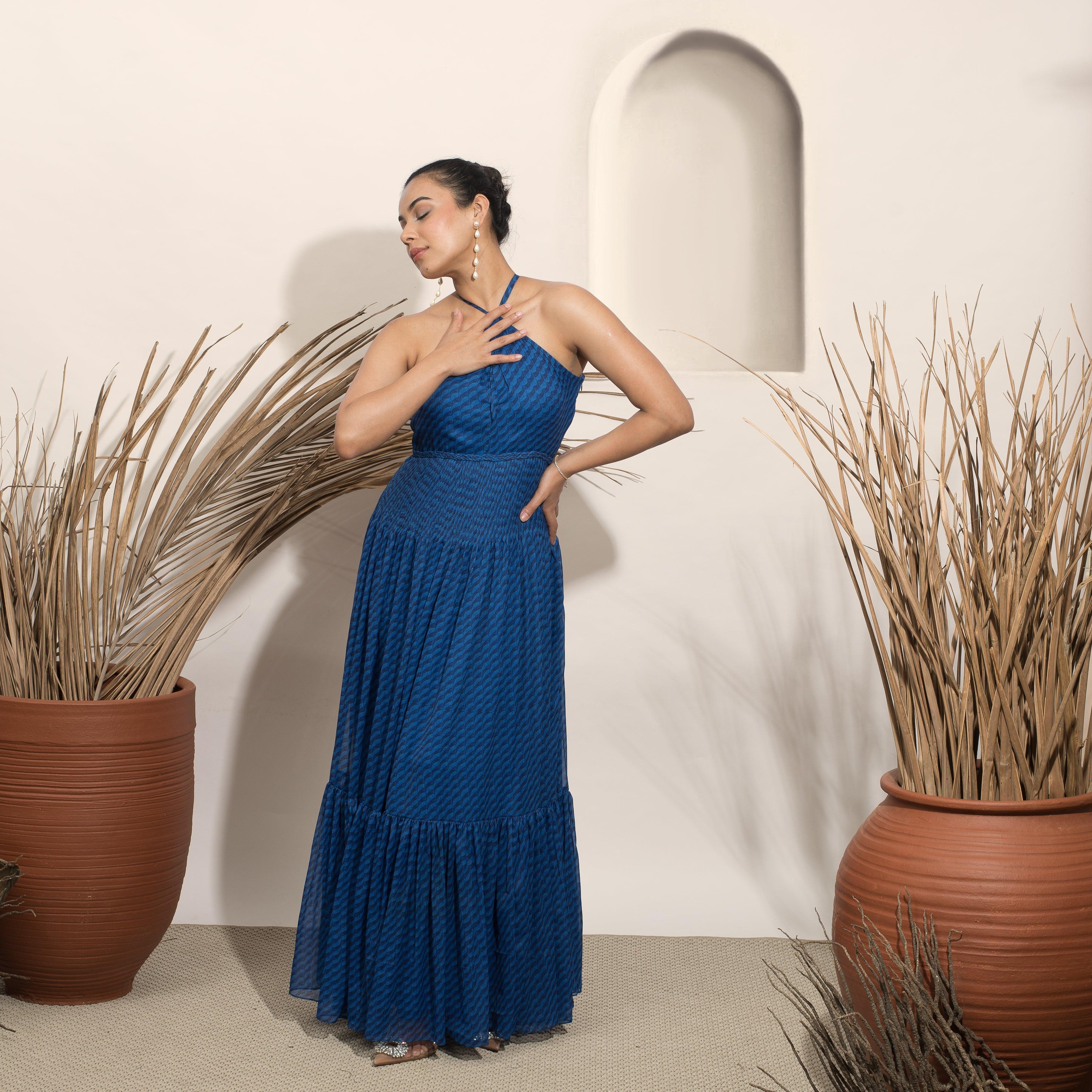 Noir Blue Halter Gown - Ozel