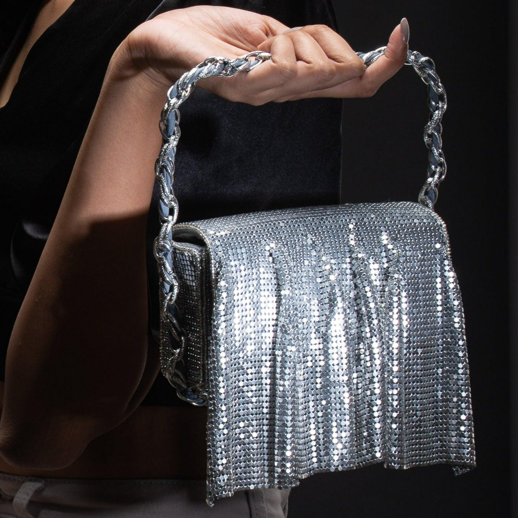 Shimmer : Silver Metallic Flap Bag