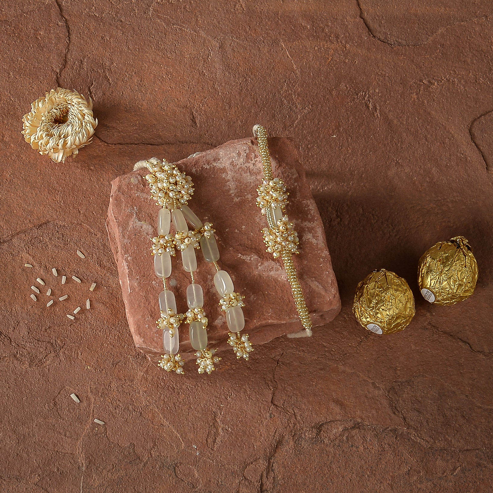 Vishesh Green Pearl bunch and stone Rakhi Lumba - Ozel