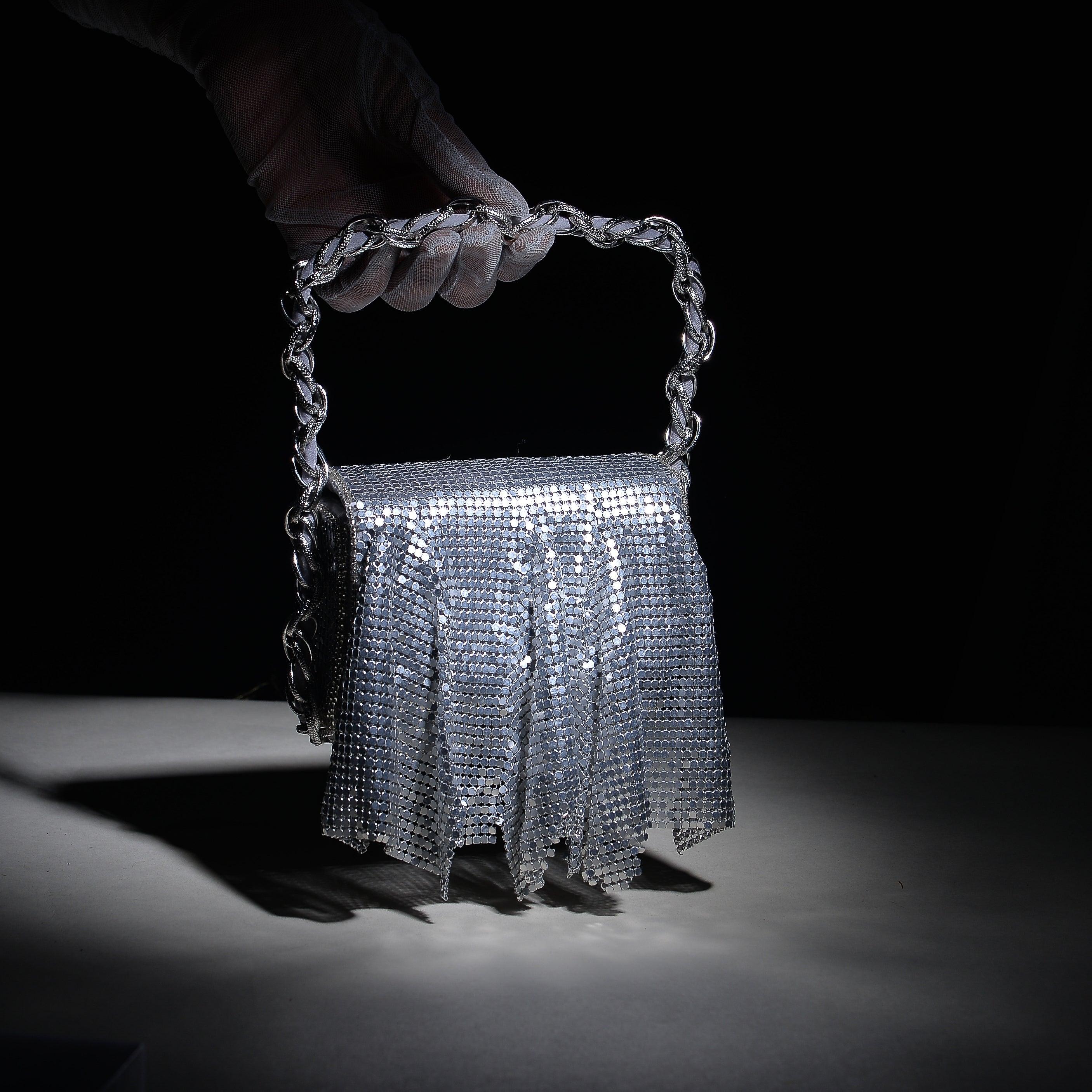 Shimmer : Silver Metallic Flap Bag - Ozel