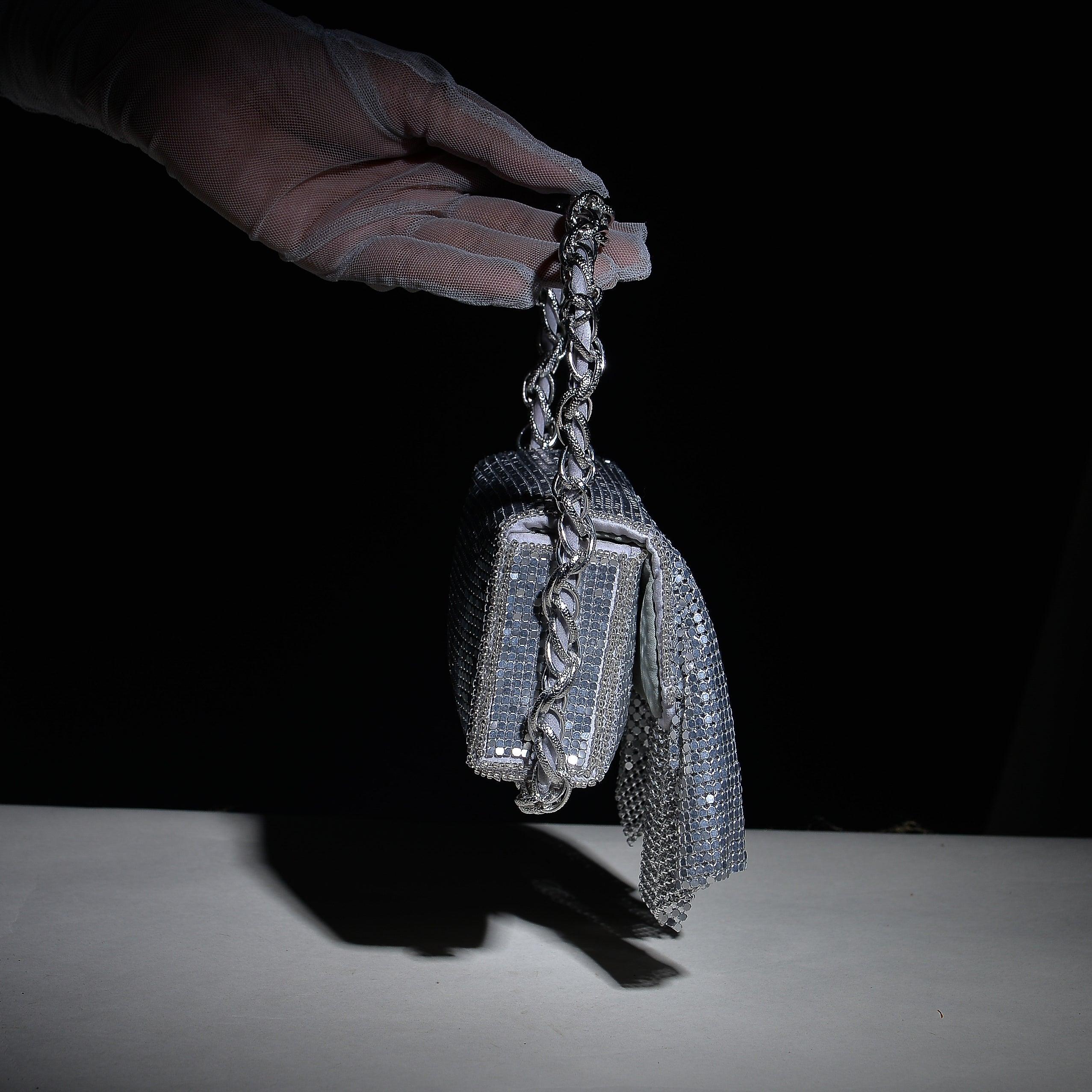 Shimmer : Silver Metallic Flap Bag