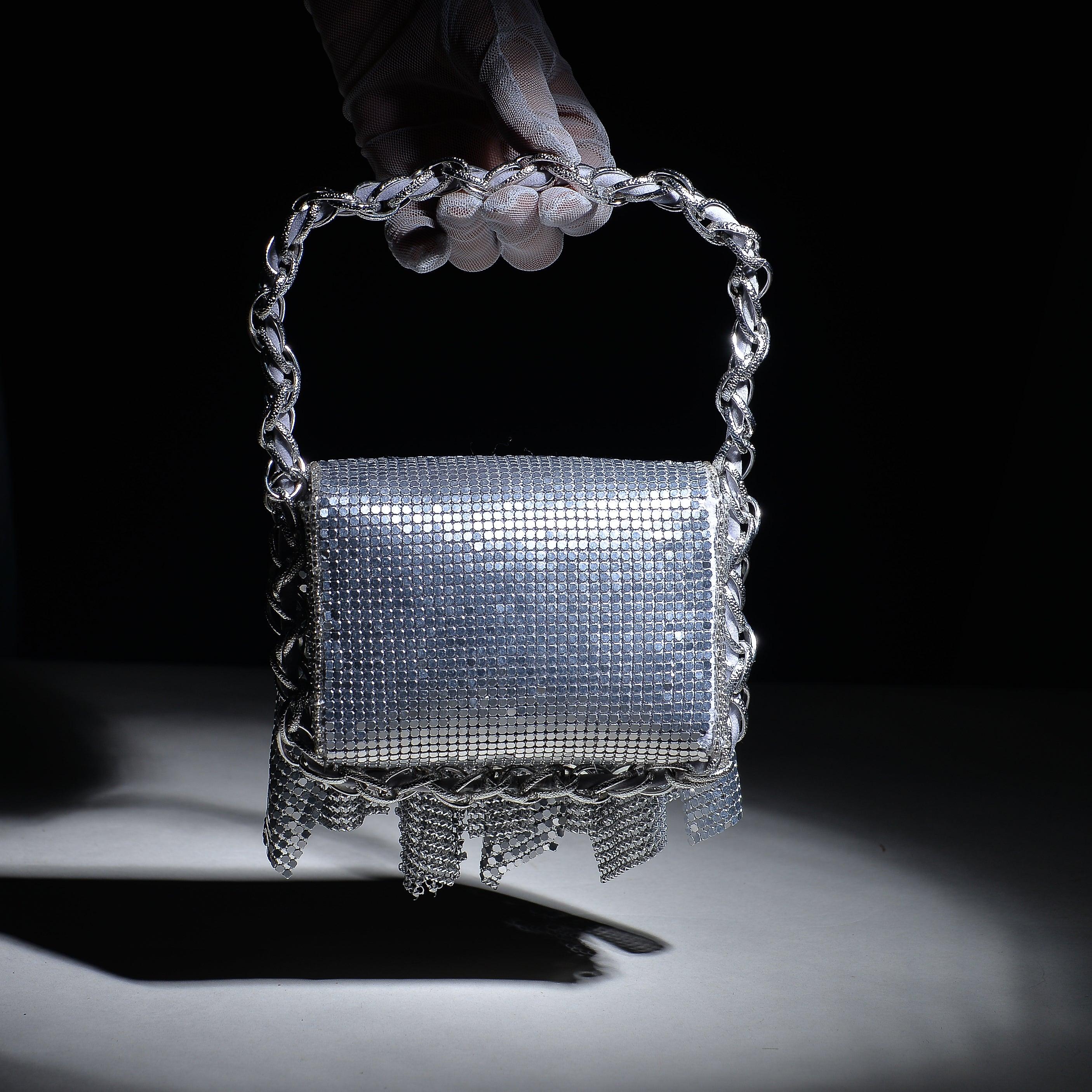 Shimmer : Silver Metallic Flap Bag
