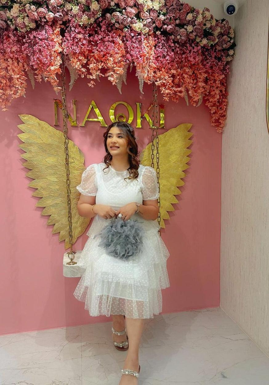 Grey Feather Bag with Pearl Handle