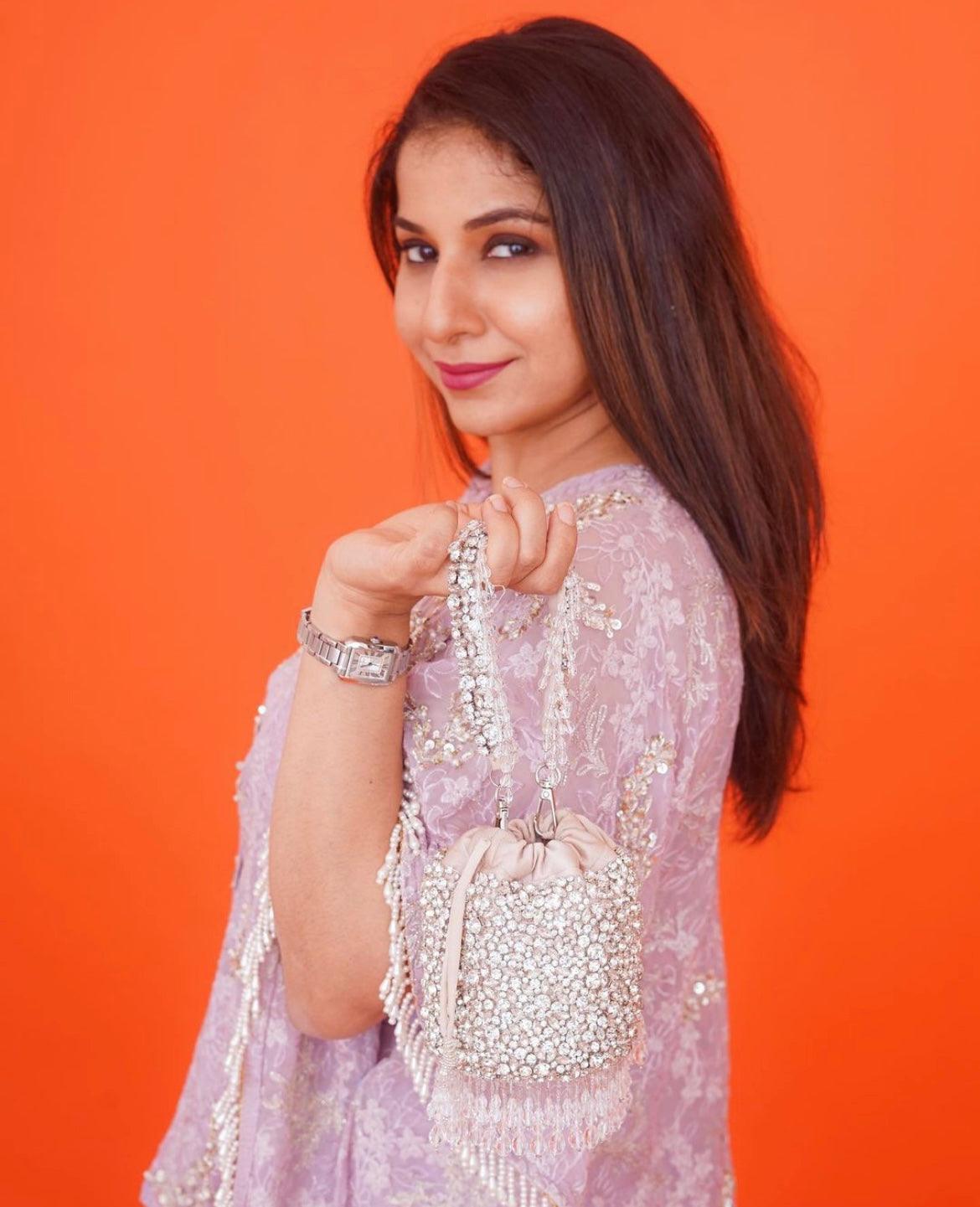 Rhinestones mini bucket bag with handle - Ozel