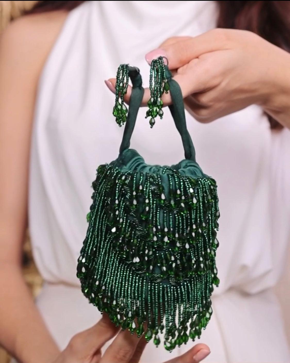Andromeda Mini Emerald Tassels Bucket Bag - Ozel