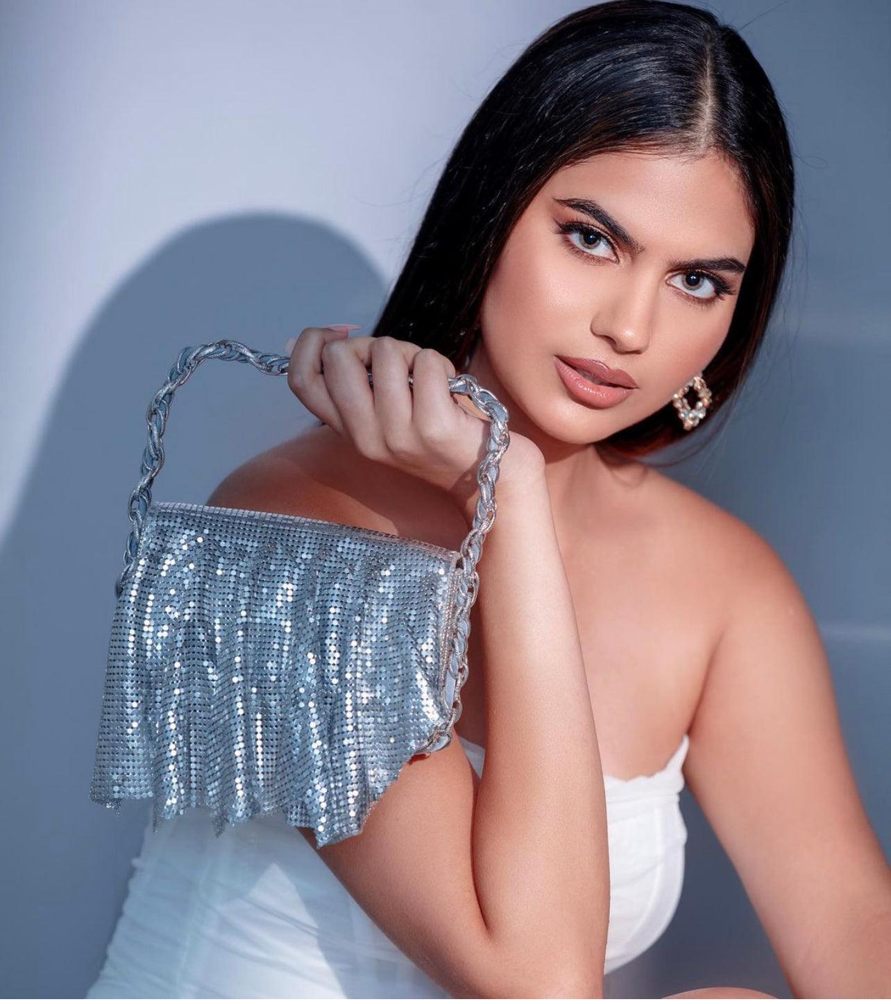 Shimmer : Silver Metallic Flap Bag - Ozel