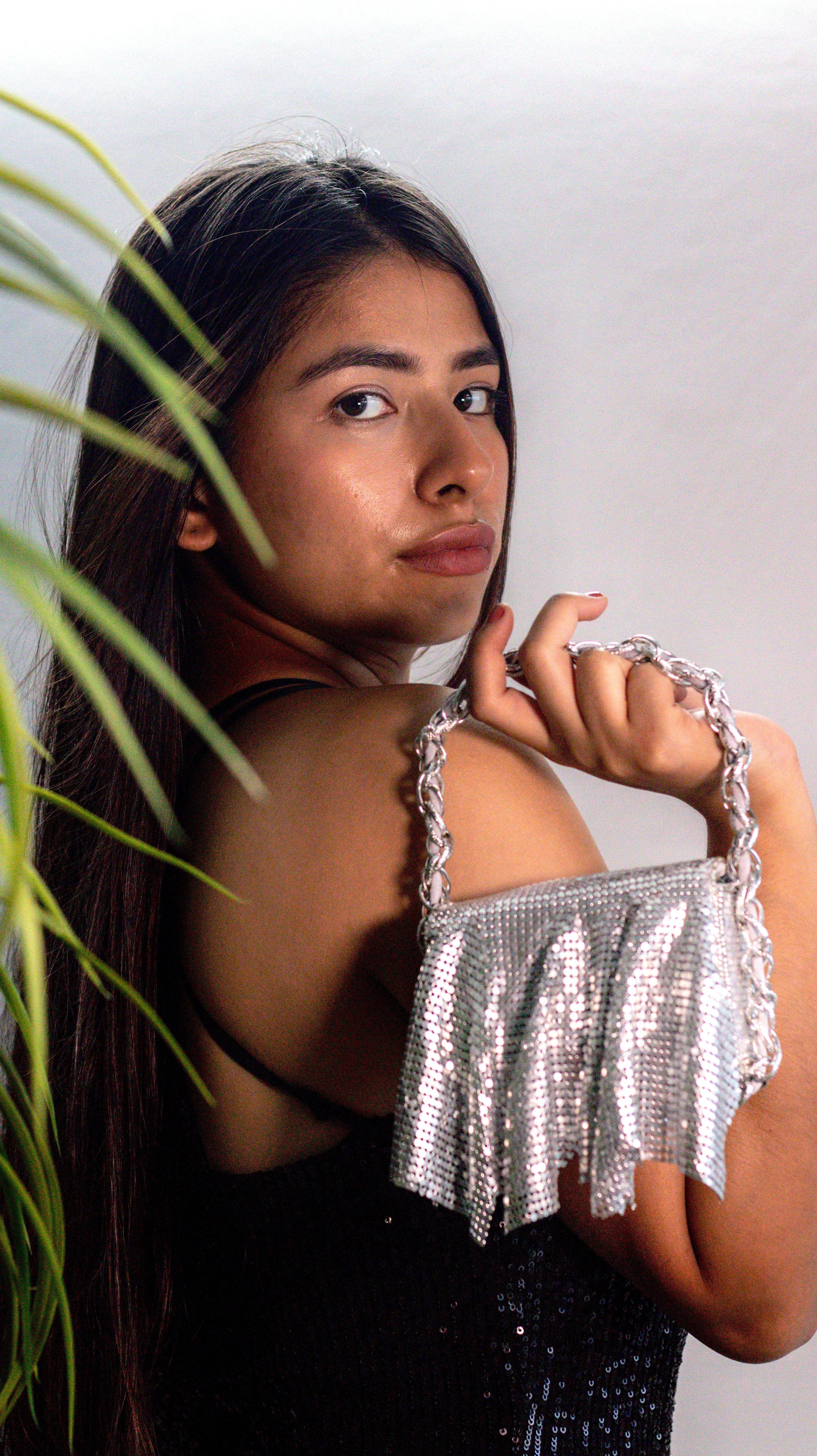 Shimmer : Silver Metallic Flap Bag - Ozel