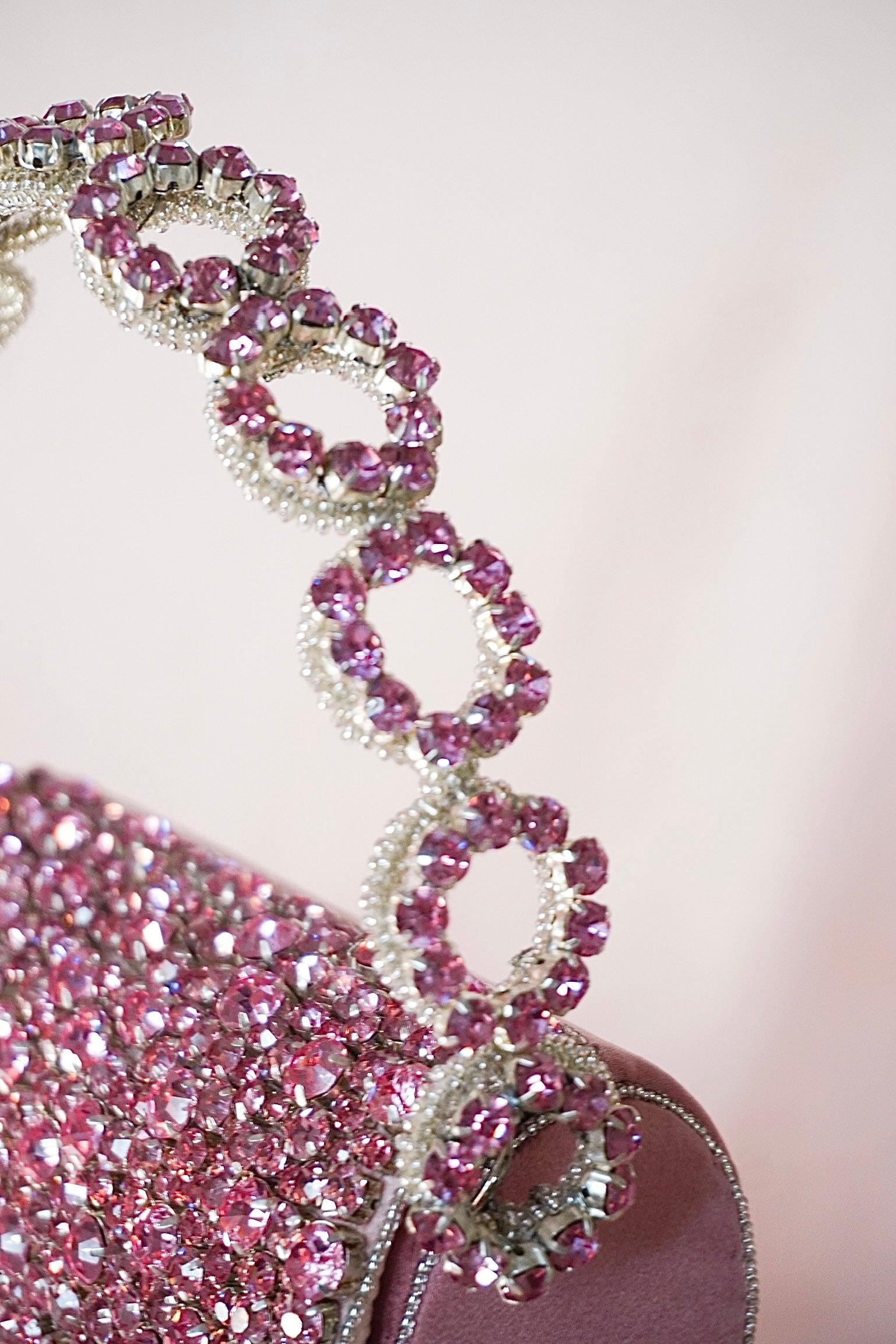 Colored Rhinestones Mini Flap Bag with Circle Handle - Ozel