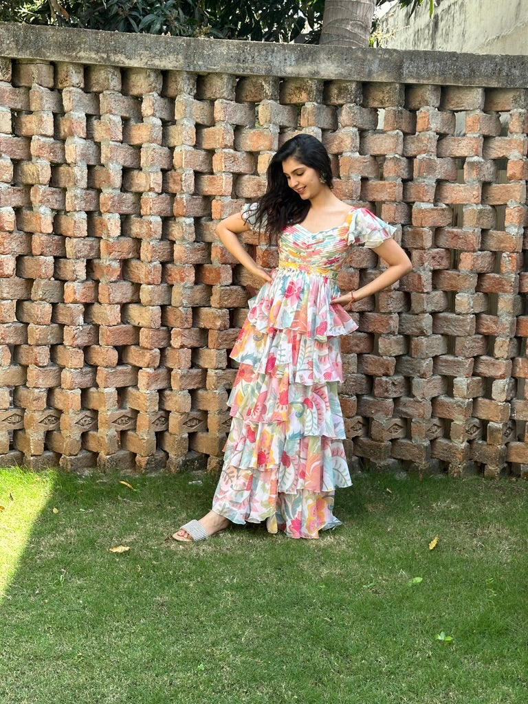 Gulabi Layered Dress – pink layered Indian wear by Ozel