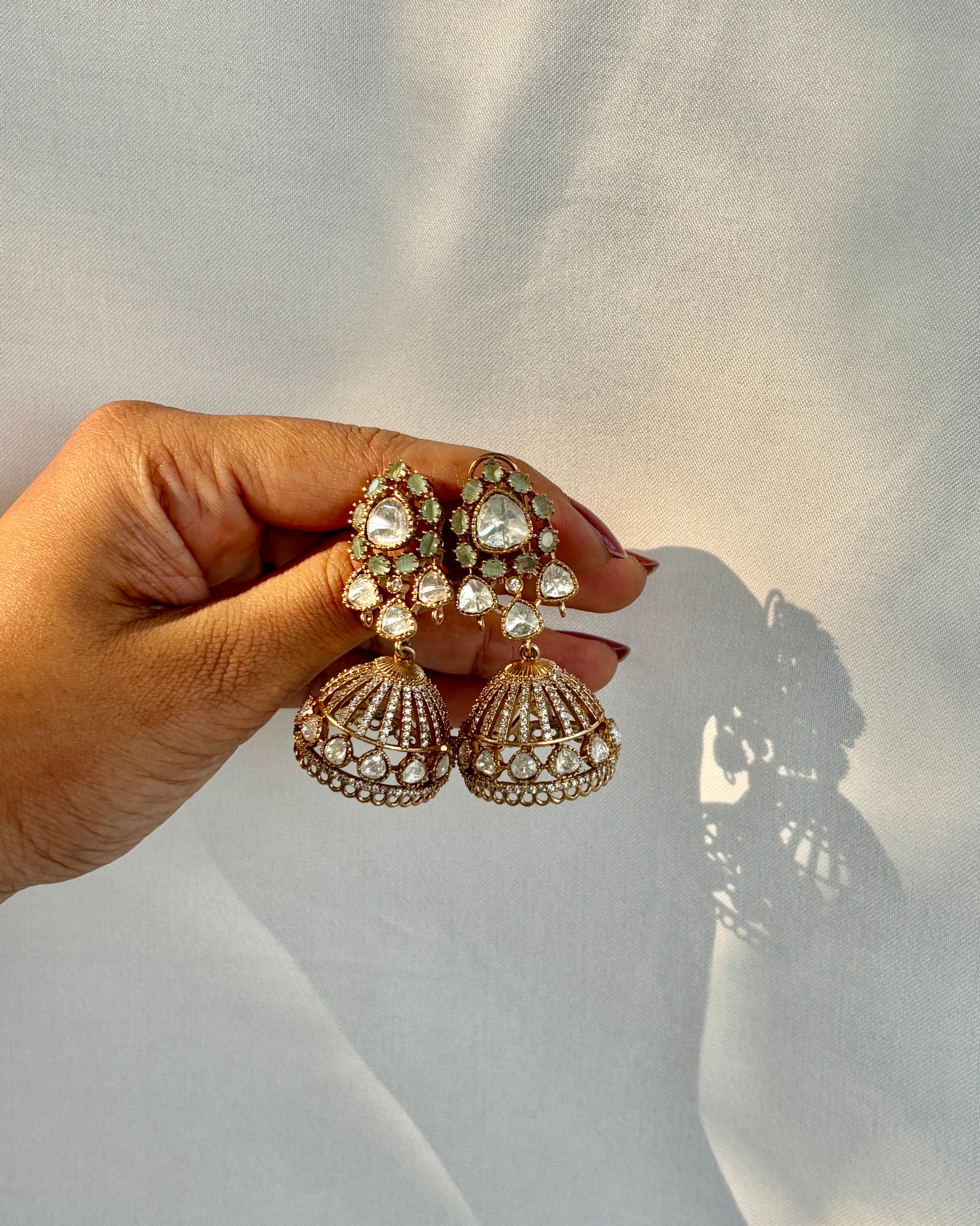 Dome Jhumka Earrings Mint Green