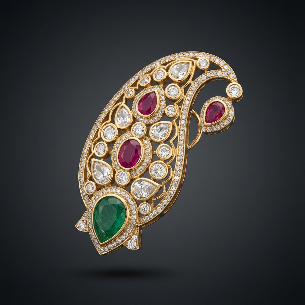 Mayura navratna ear cuff – navratna stone detail by Ozel