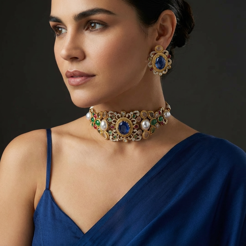 Neelam Navratna Kundan Choker Set