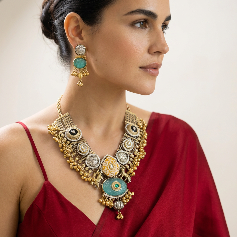 Neelakshi heirloom necklace set – traditional Indian bridal jewelry by Ozel