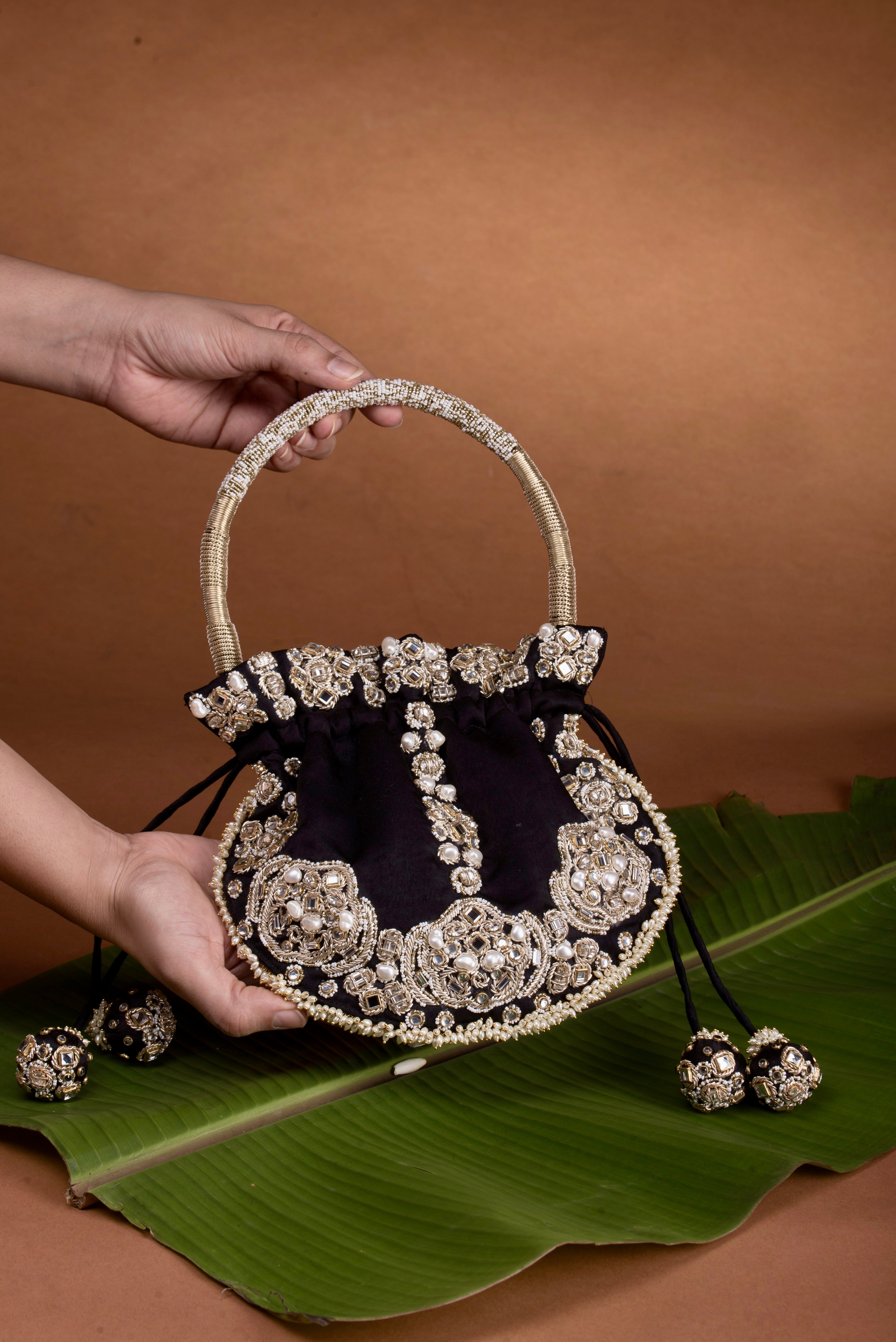 Jadau Embroidered Potli- Black Bag