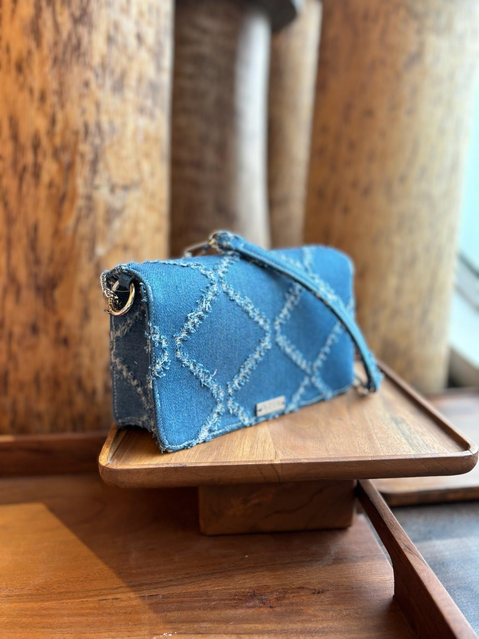 Ripped Denim Flap Bag - Ozel