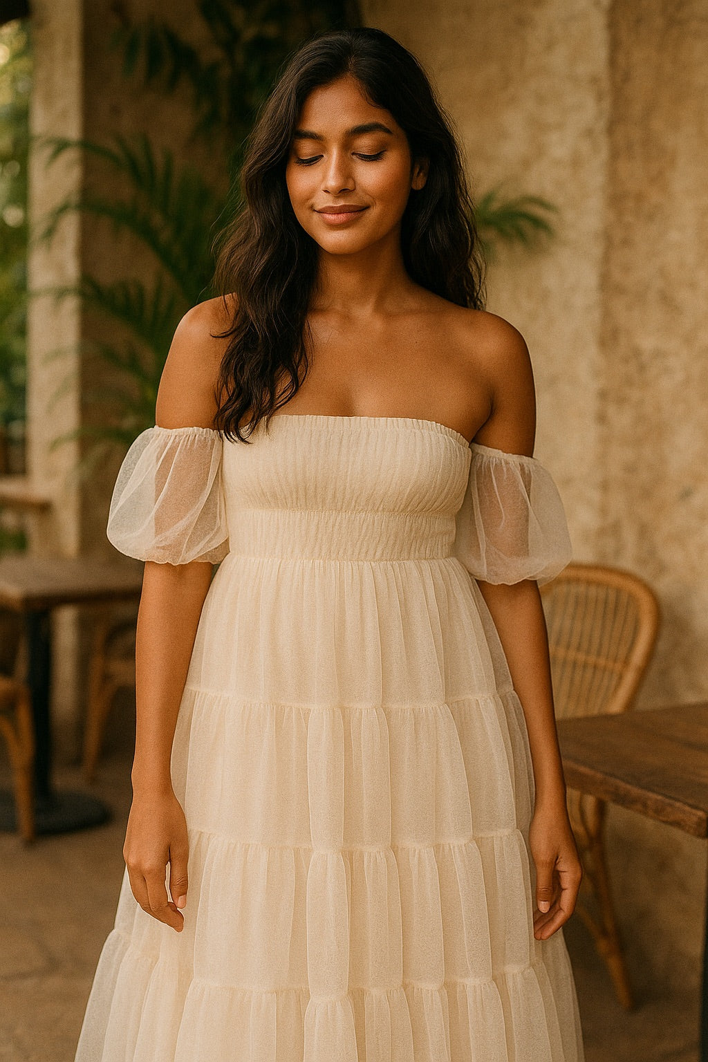Tulle off shoulder layered dress