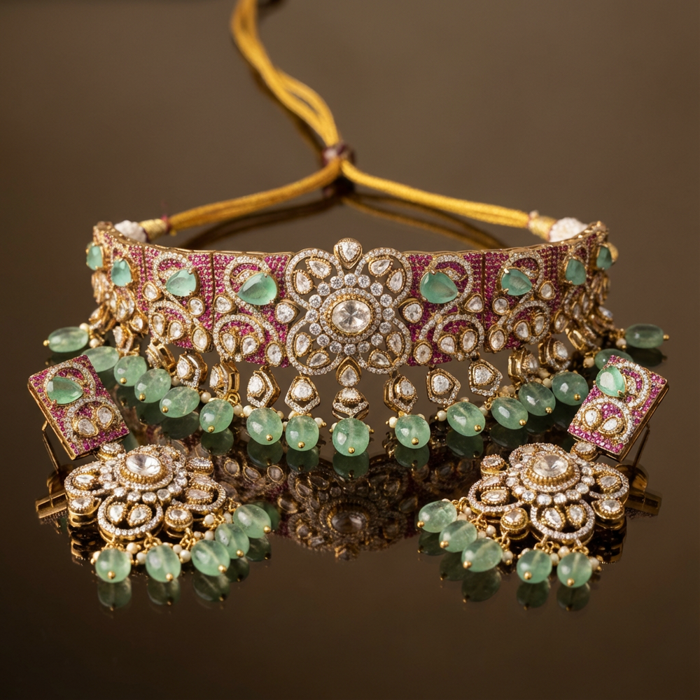 Meher Jadau garden choker set – traditional Indian bridal jewelry by Ozel