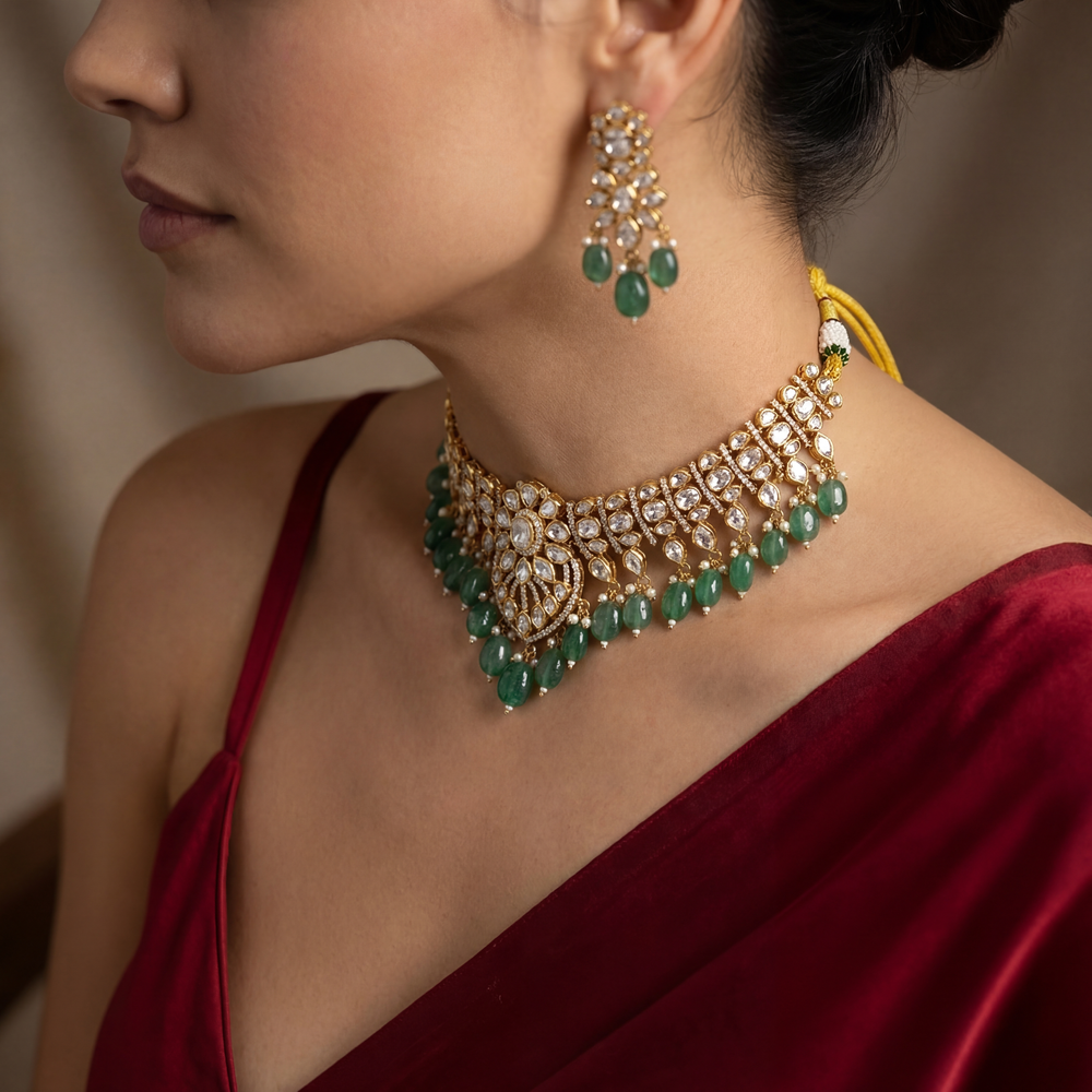 Mumtaz Jadau Necklace Choker Set – ornate Indian bridal jewelry by Ozel