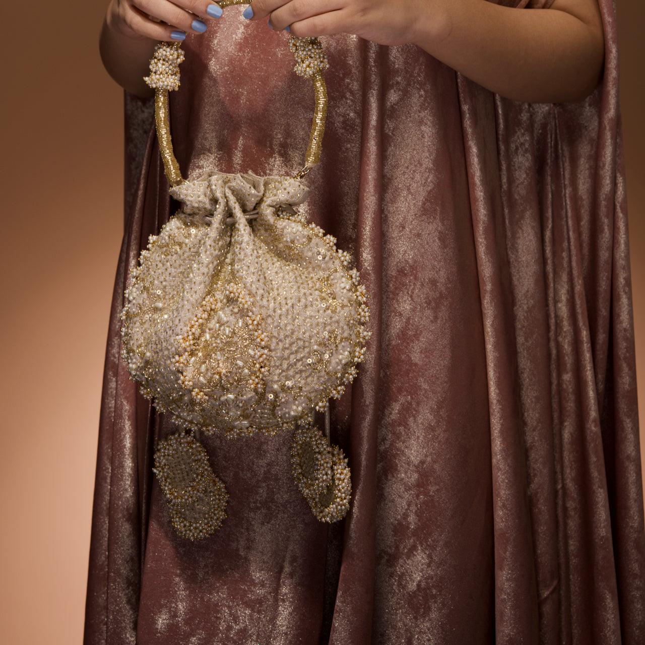 Ruhaani pearls U shape potli bag - Ozel