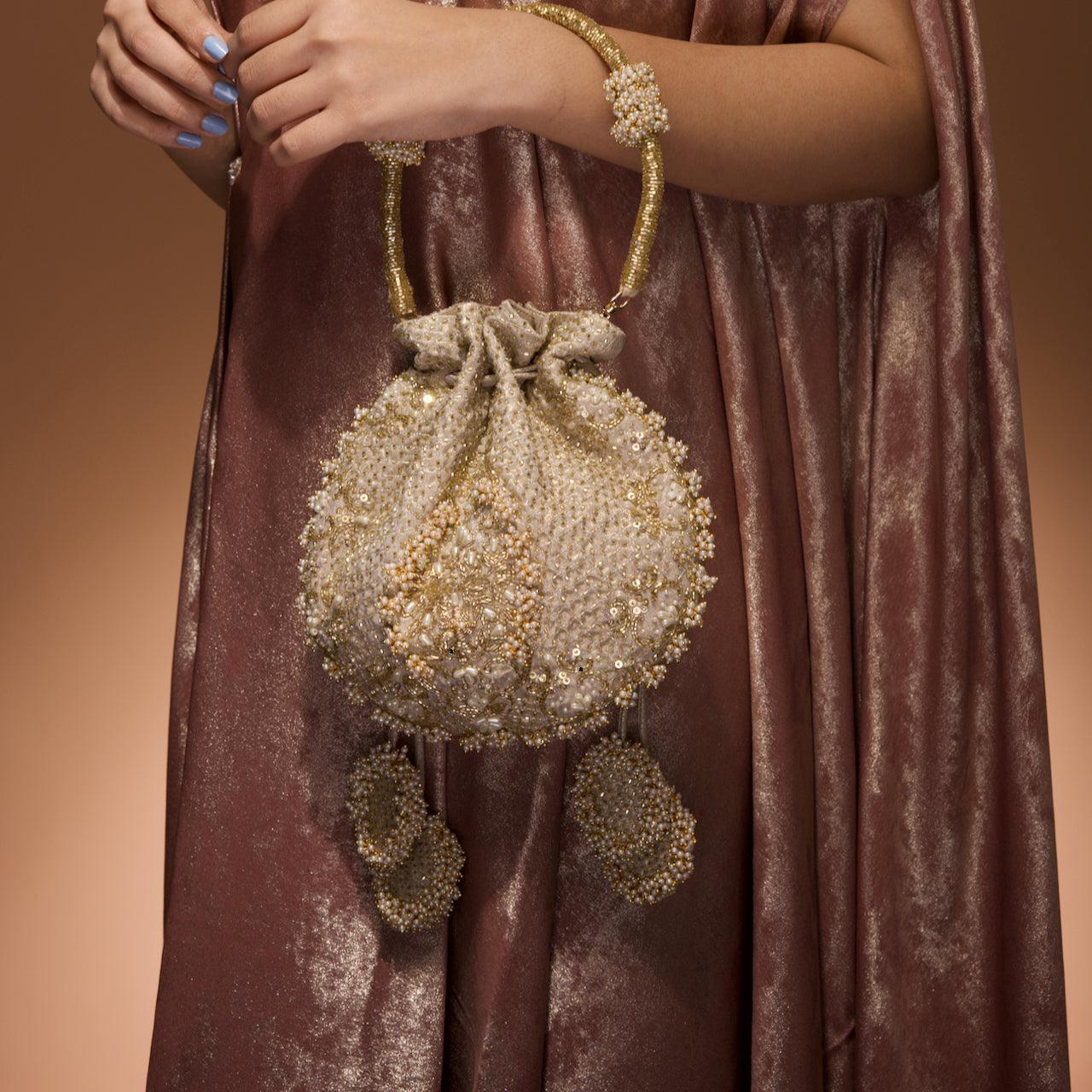 Ruhaani pearls U shape potli bag - Ozel
